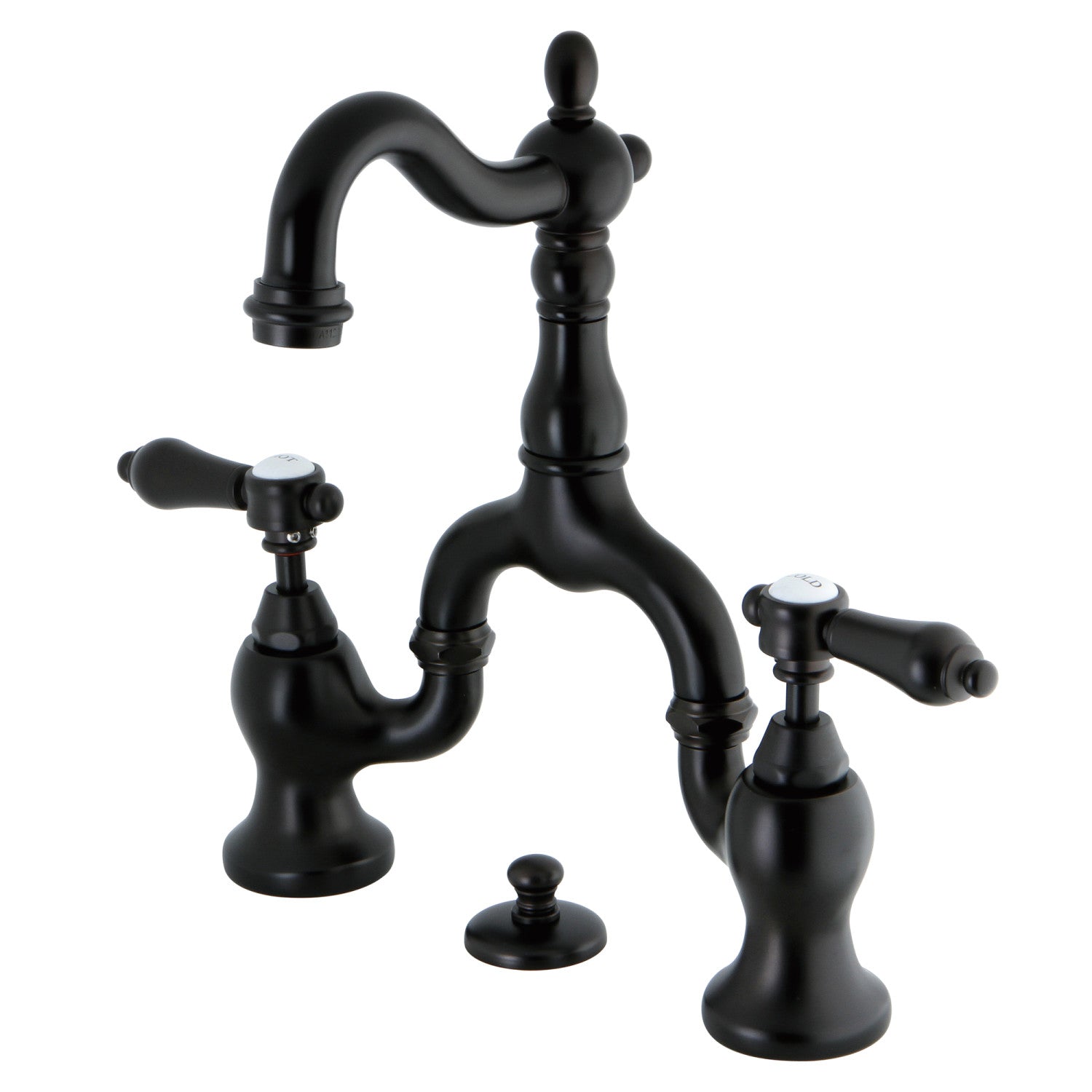 Kingston Heirloom KS7975BAL - Heirloom Two-Handle 3-Hole Deck Mount Bridge Bathroom Faucet with Brass Pop-Up, Oil Rubbed Bronze