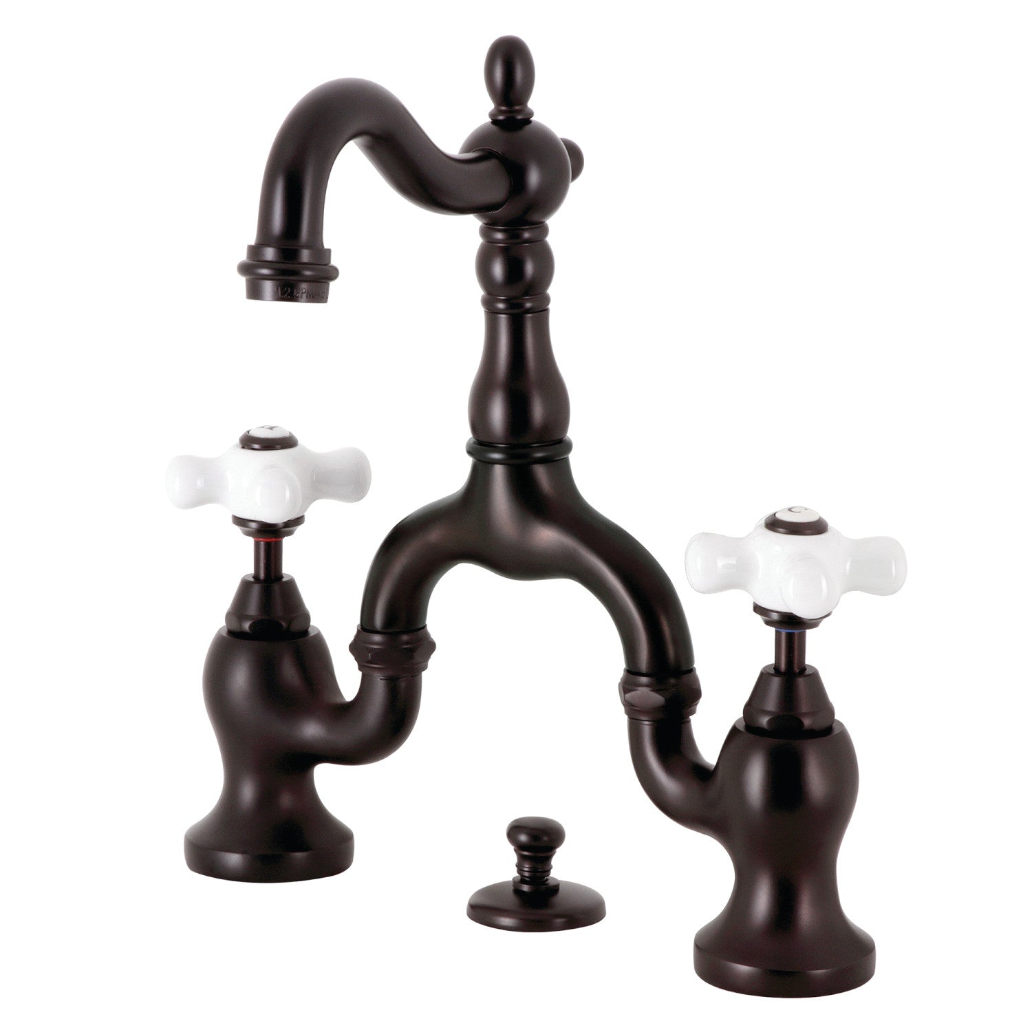 Kingston Heirloom KS7975PX - English Country Two-Handle 3-Hole Deck Mount Bridge Bathroom Faucet with Brass Pop-Up, Oil Rubbed Bronze