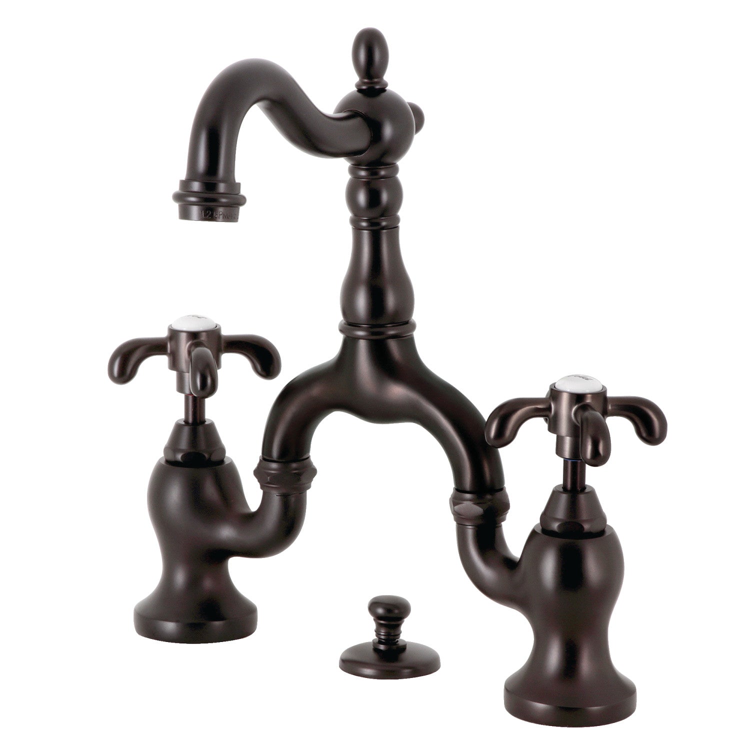 Kingston Heirloom KS7975TX - French Country Two-Handle 3-Hole Deck Mount Bridge Bathroom Faucet with Brass Pop-Up, Oil Rubbed Bronze