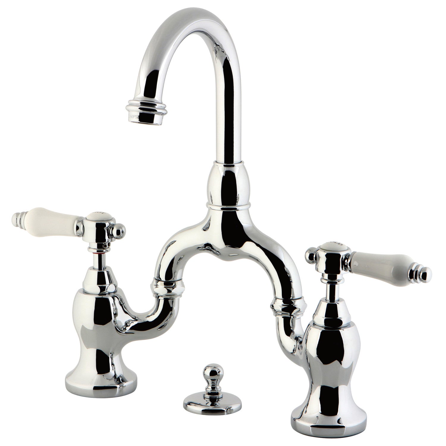 Kingston Heirloom KS7991BPL - Bel-Air Two-Handle 3-Hole Deck Mount Bridge Bathroom Faucet with Brass Pop-Up, Polished Chrome