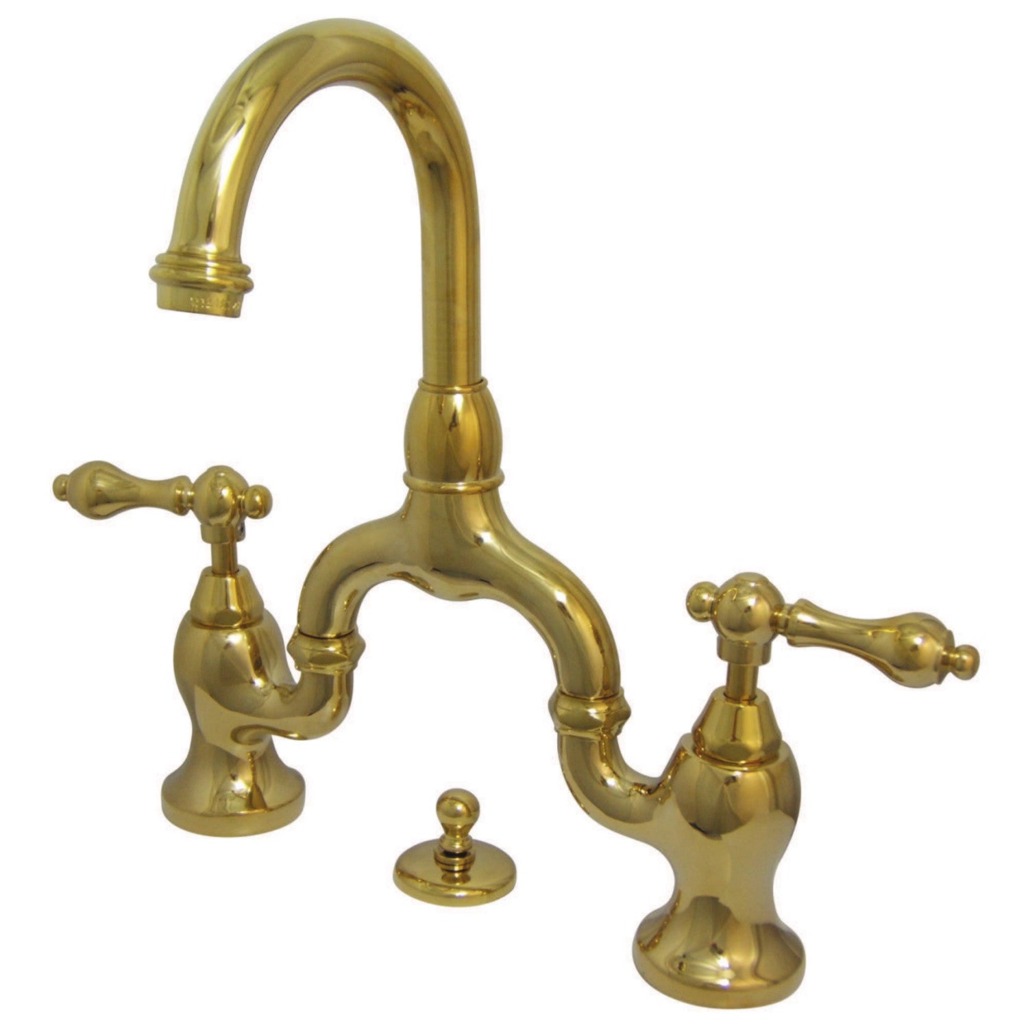 Kingston Heirloom KS7992AL - English Country Two-Handle 3-Hole Deck Mount Bridge Bathroom Faucet with Brass Pop-Up, Polished Brass