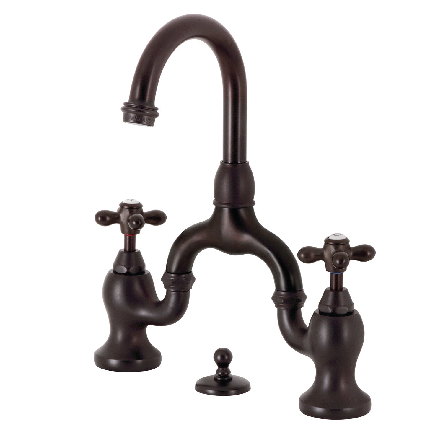 Kingston Heirloom KS7995AX - English Country Two-Handle 3-Hole Deck Mount Bridge Bathroom Faucet with Brass Pop-Up, Oil Rubbed Bronze