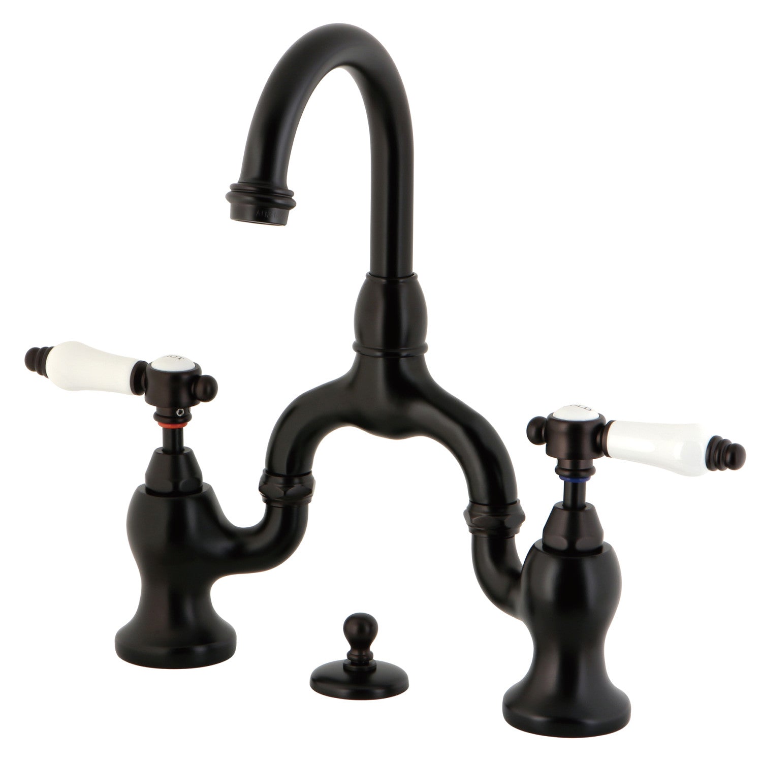 Kingston Heirloom KS7995BPL - Bel-Air Two-Handle 3-Hole Deck Mount Bridge Bathroom Faucet with Brass Pop-Up, Oil Rubbed Bronze