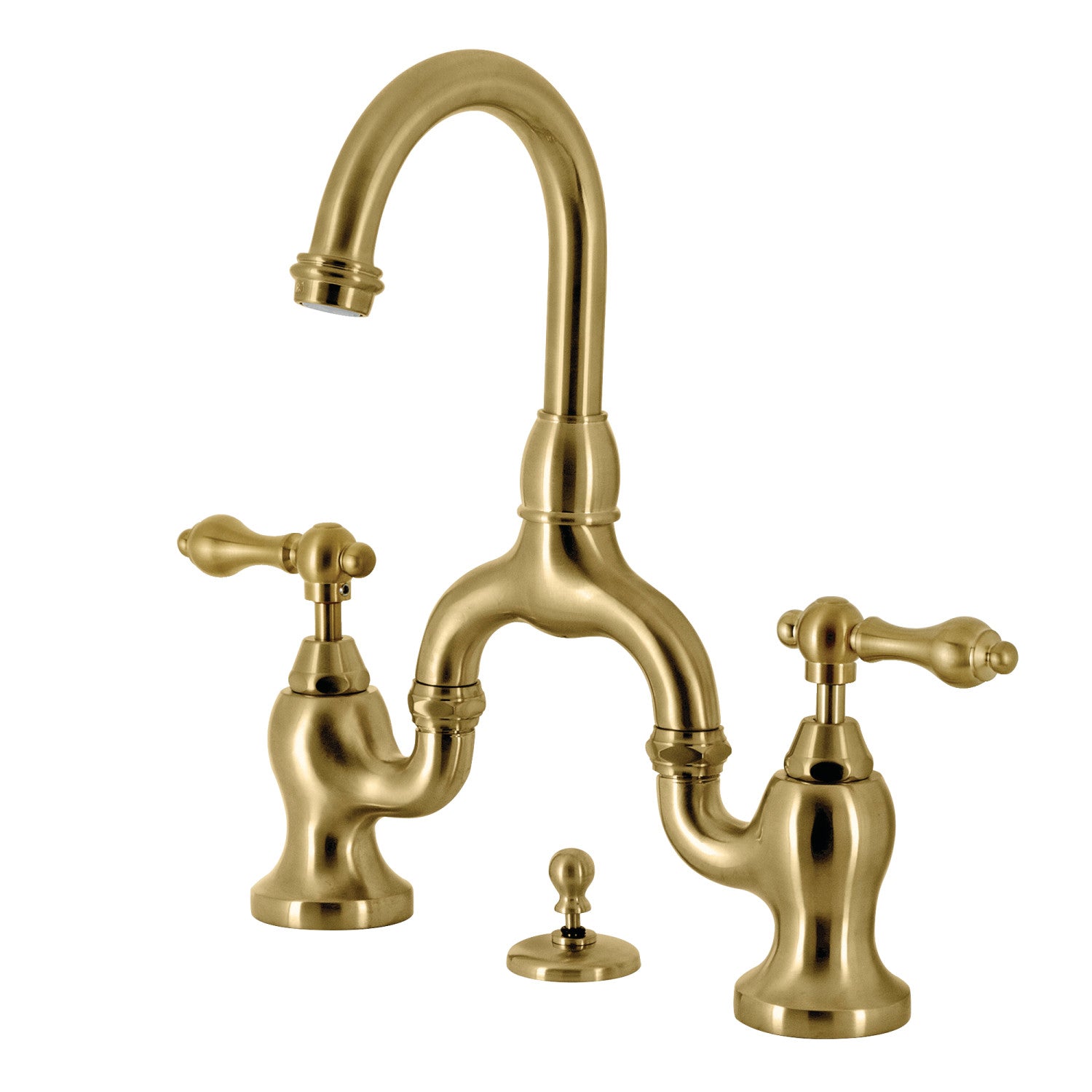 Kingston Heirloom KS7997AL - English Country Two-Handle 3-Hole Deck Mount Bridge Bathroom Faucet with Brass Pop-Up, Brushed Brass