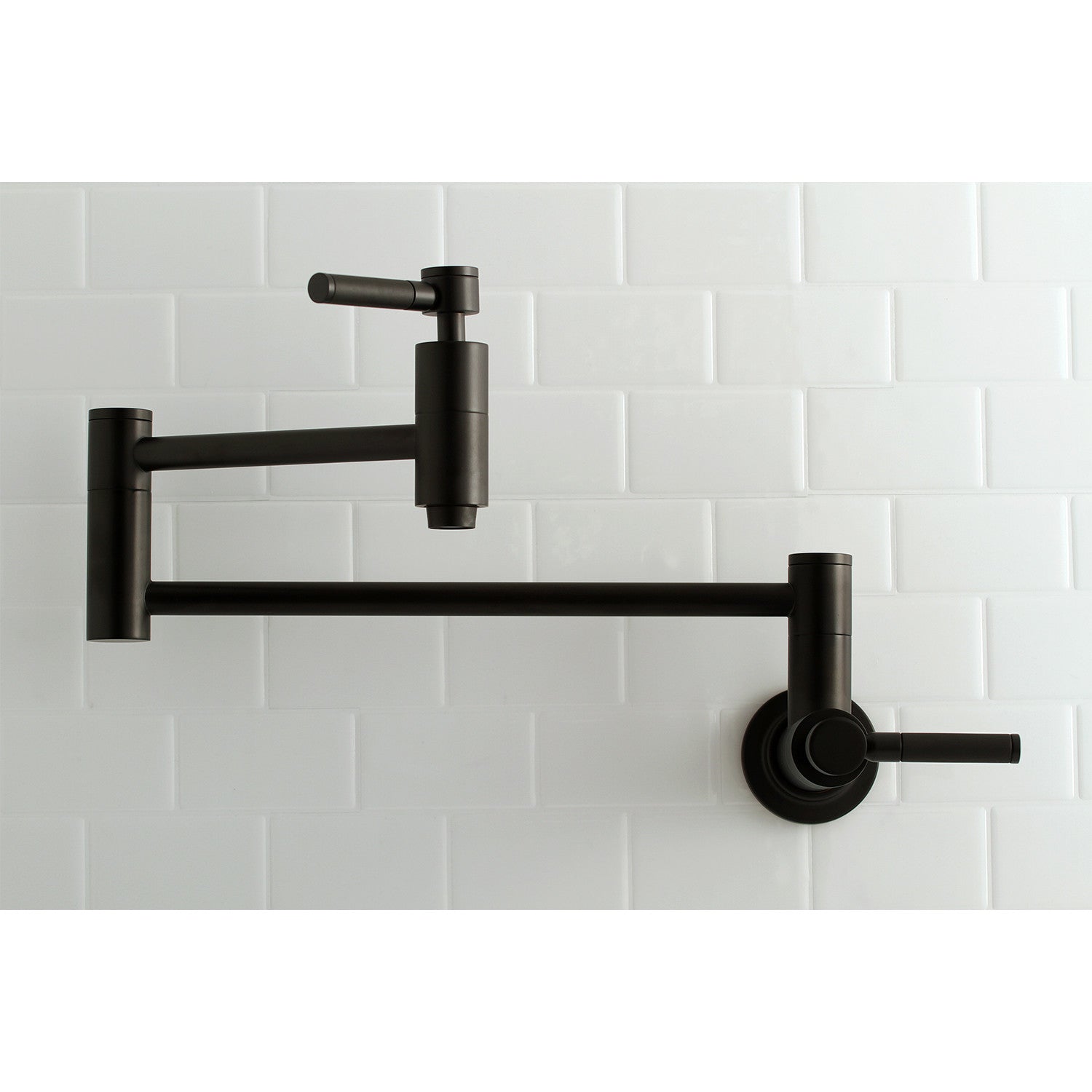 Kingston Sona KS8100DKL - Kaiser Two-Handle 1-Hole Wall Mount Pot Filler Faucet, Matte Black — thumbnail 2