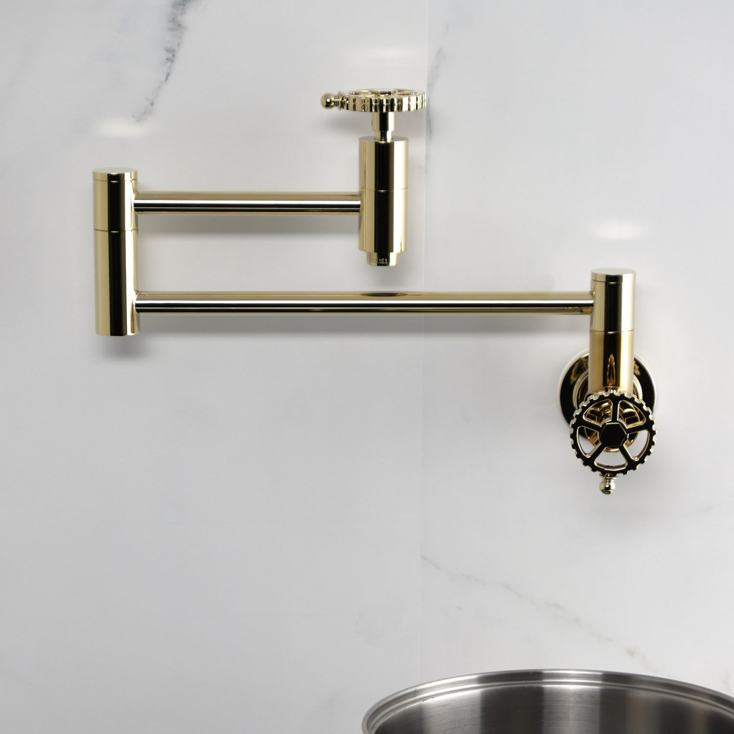 Kingston Sona KS8102CG - Fuller Two-Handle 1-Hole Wall Mount Pot Filler Faucet, Polished Brass — thumbnail 3