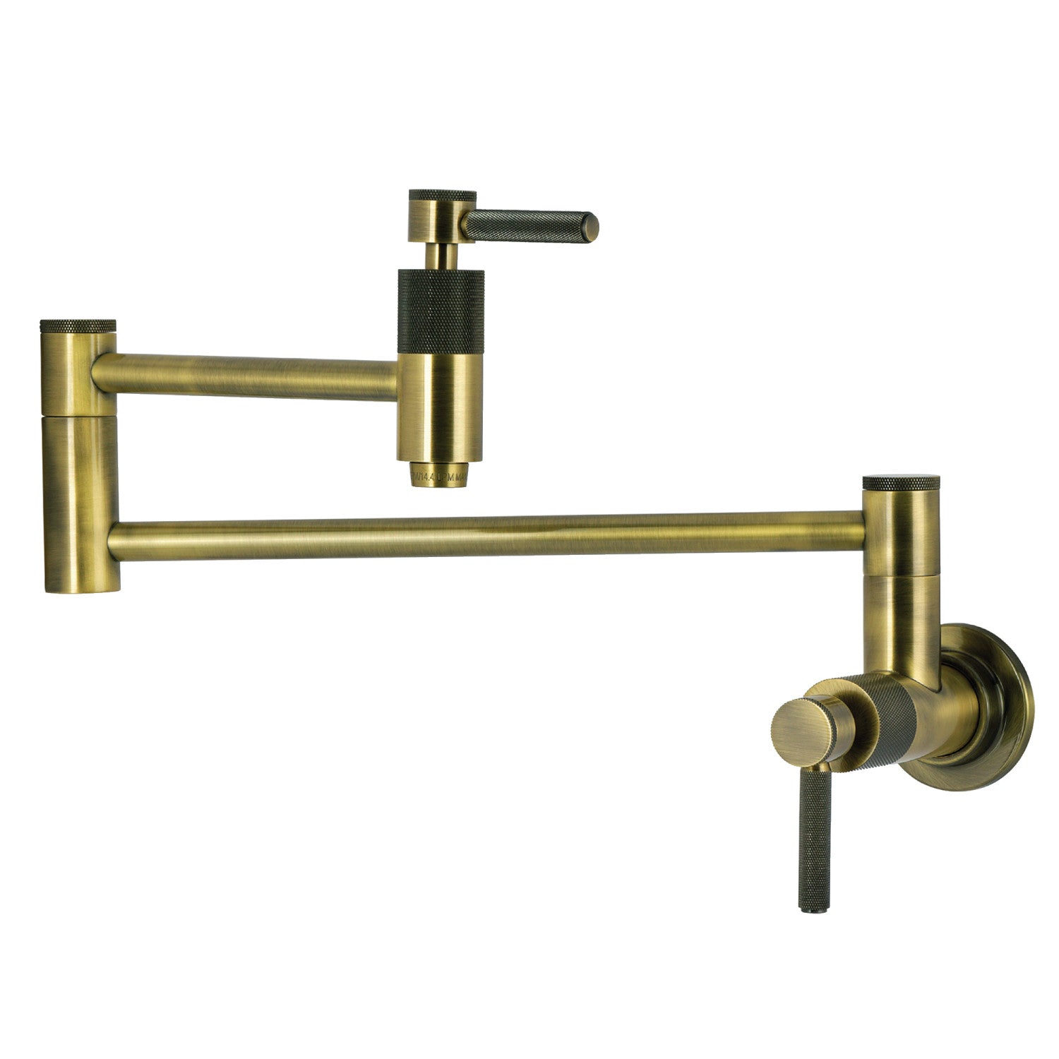 Kingston Sona KS8103KNL - Convergent Two-Handle 1-Hole Wall Mount Pot Filler Faucet with Knurled Handle, Antique Brass — image 1