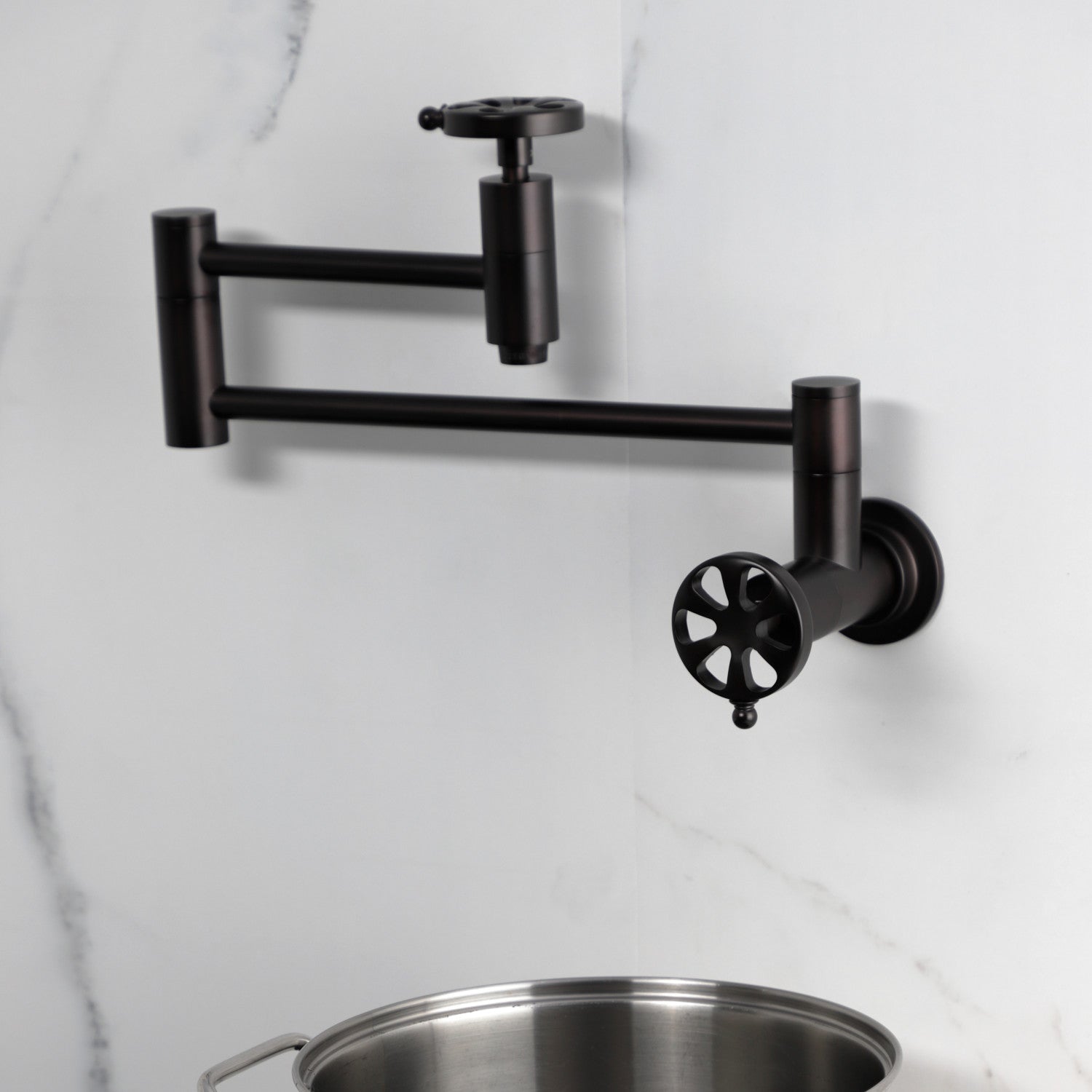Kingston Sona KS8105RX - Belknap Two-Handle 1-Hole Wall Mount Pot Filler Faucet, Oil Rubbed Bronze — thumbnail 2