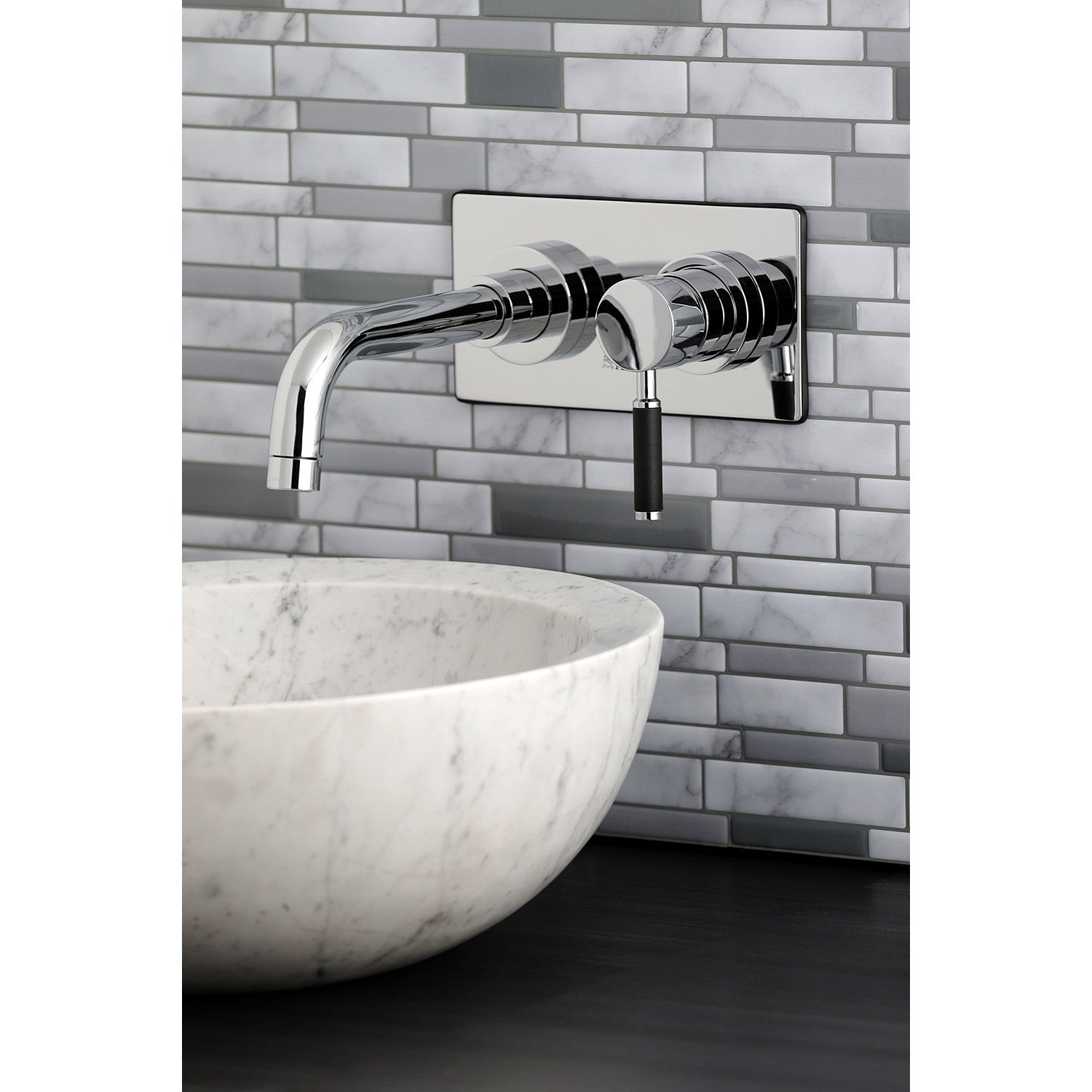 Kingston Sona KS8111DKL - Kaiser Single-Handle 2-Hole Wall Mount Bathroom Faucet, Polished Chrome — thumbnail 3