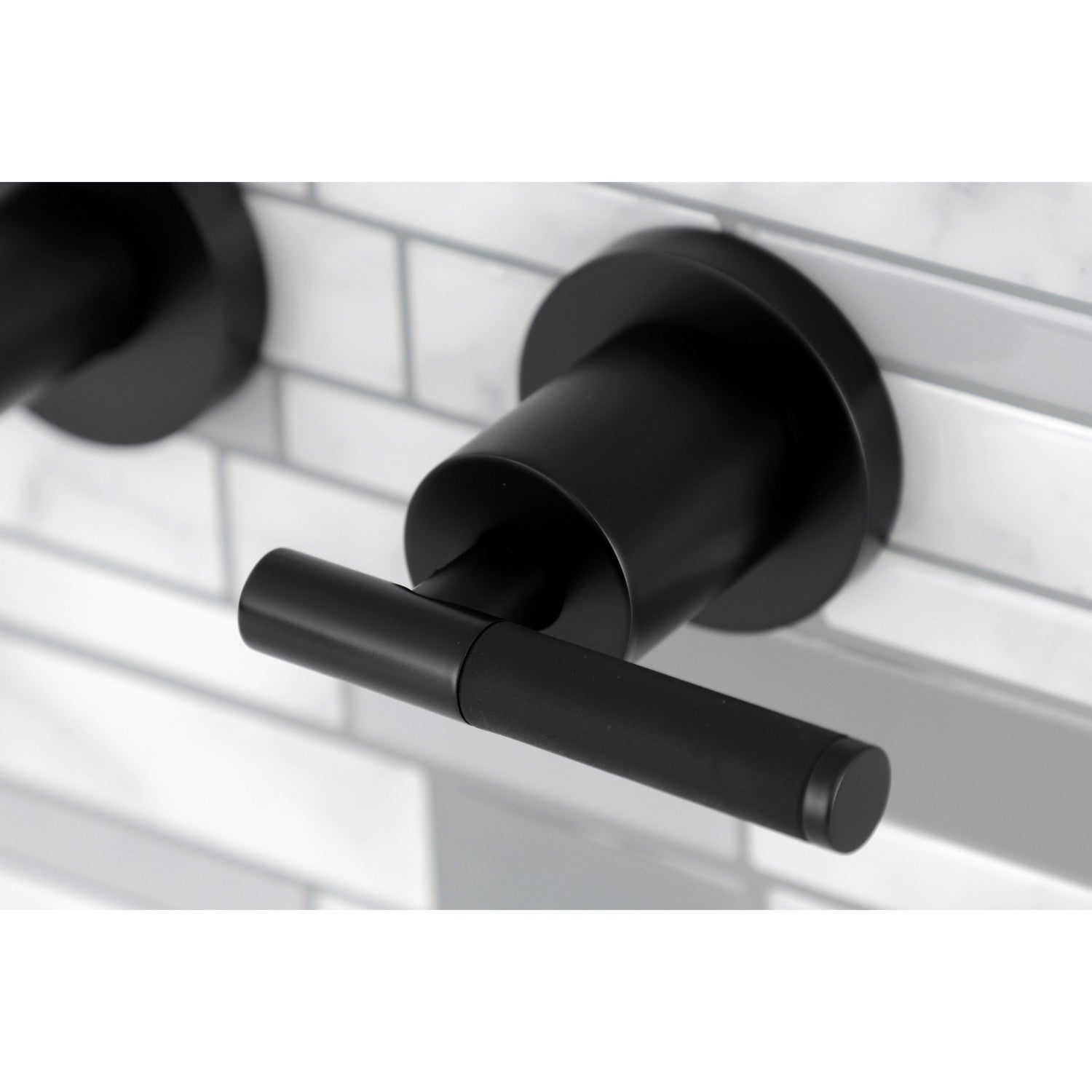 Kingston Sona KS8120CKL - Kaiser Double-Handle 3-Hole Wall Mount Bathroom Faucet, Matte Black — thumbnail 2
