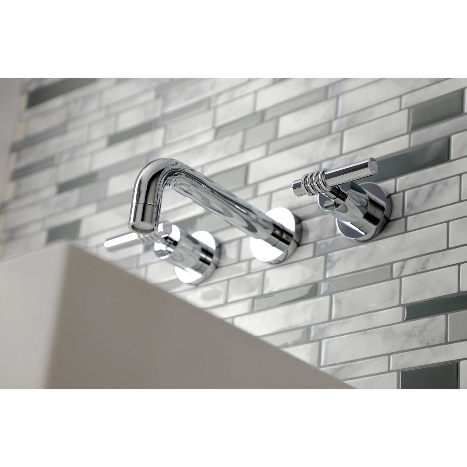 Kingston Sona KS8121ML - Milano Double-Handle 3-Hole Wall Mount Bathroom Faucet, Polished Chrome — thumbnail 3