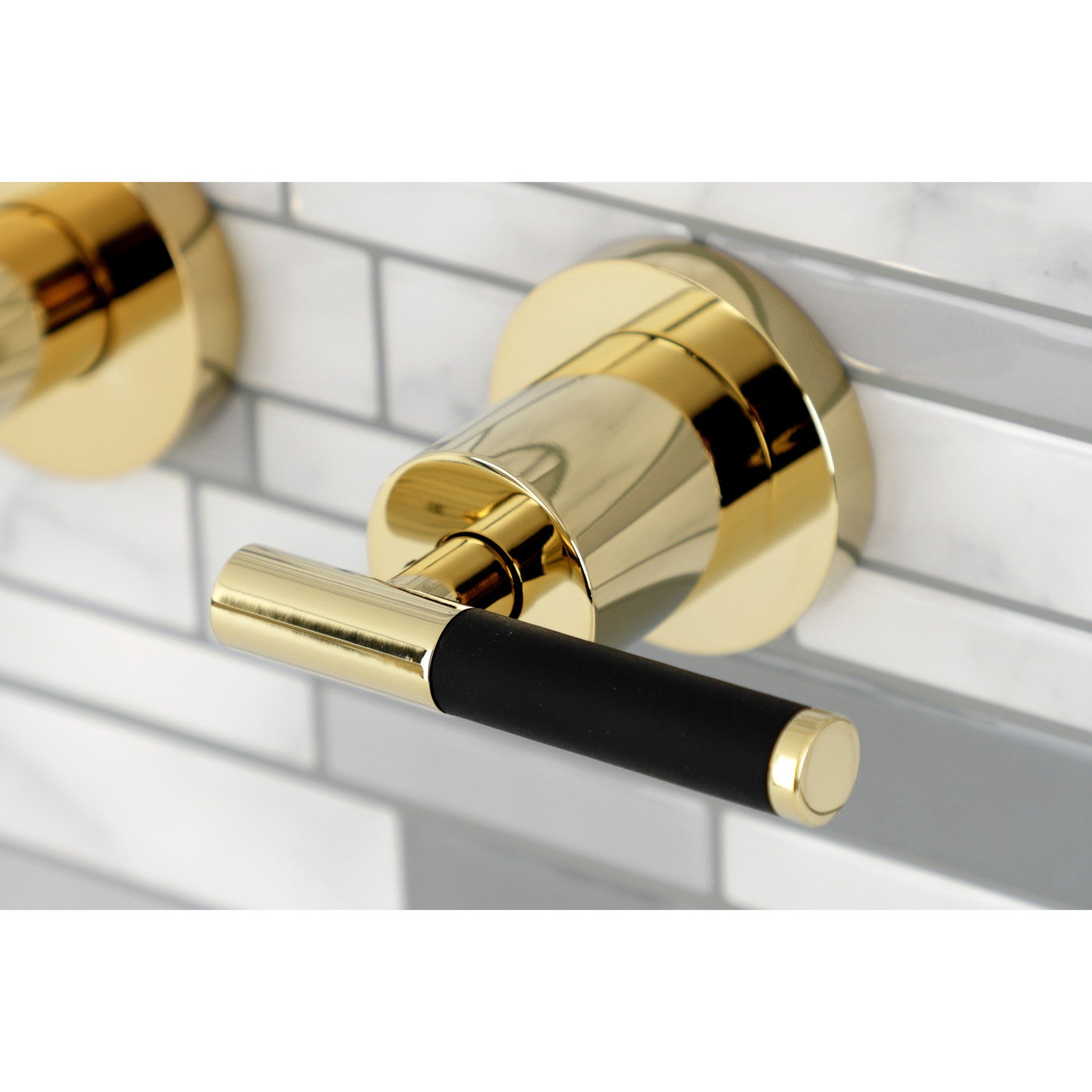 Kingston Sona KS8122CKL - Kaiser Double-Handle 3-Hole Wall Mount Bathroom Faucet, Polished Brass — thumbnail 2