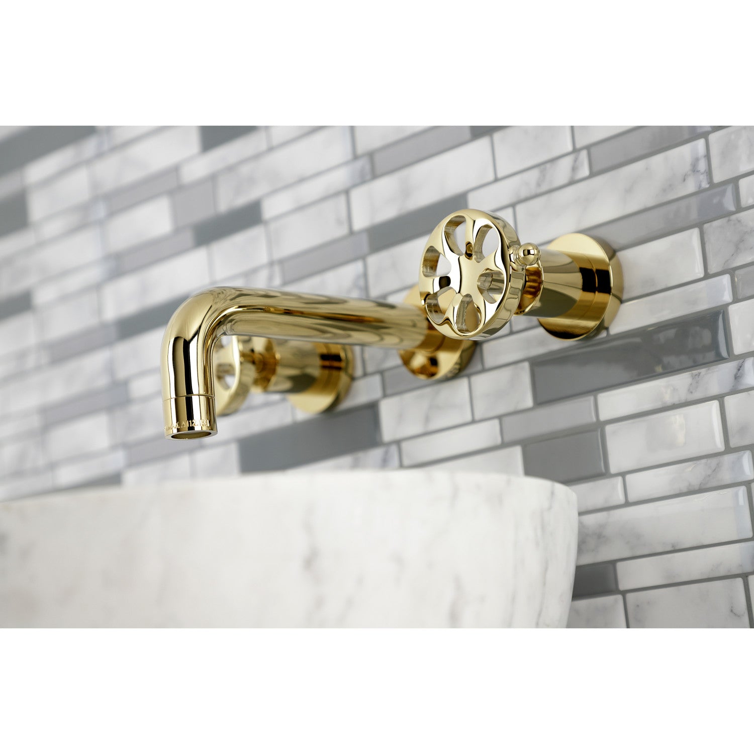 Kingston Sona KS8122RX - Belknap Double-Handle 3-Hole Wall Mount Bathroom Faucet, Polished Brass — thumbnail 3