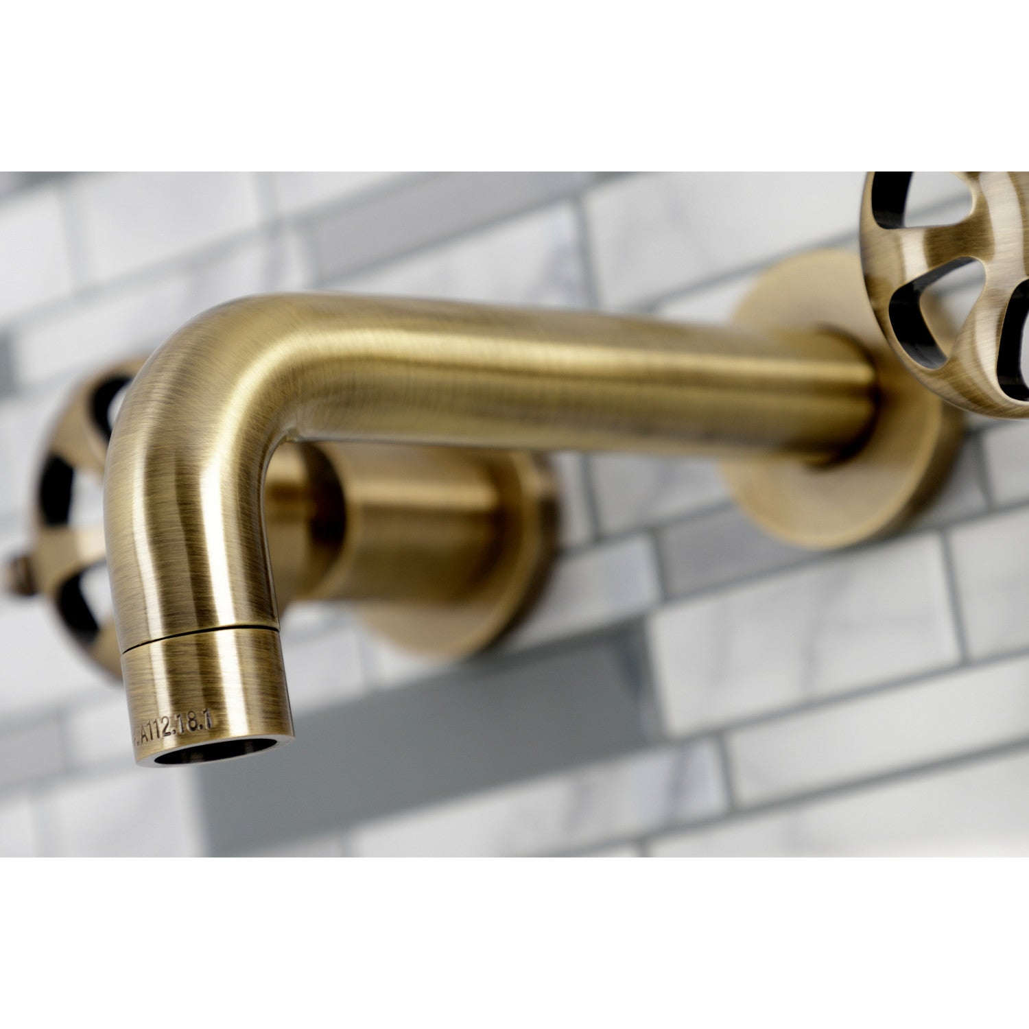 Kingston Sona KS8123RX - Belknap Double-Handle 3-Hole Wall Mount Bathroom Faucet, Antique Brass — thumbnail 3