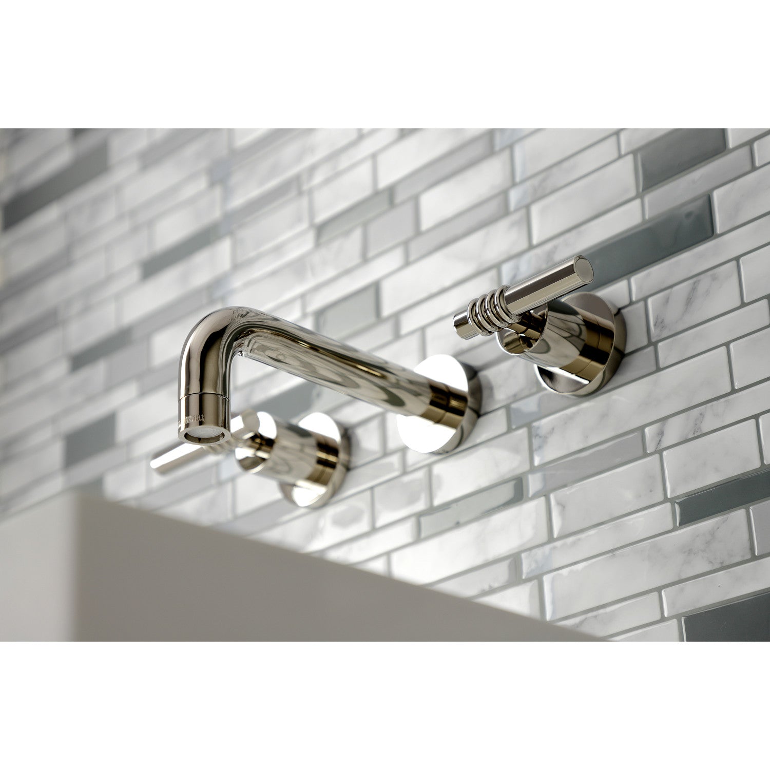 Kingston Sona KS8126ML - Milano Double-Handle 3-Hole Wall Mount Bathroom Faucet, Polished Nickel — thumbnail 3