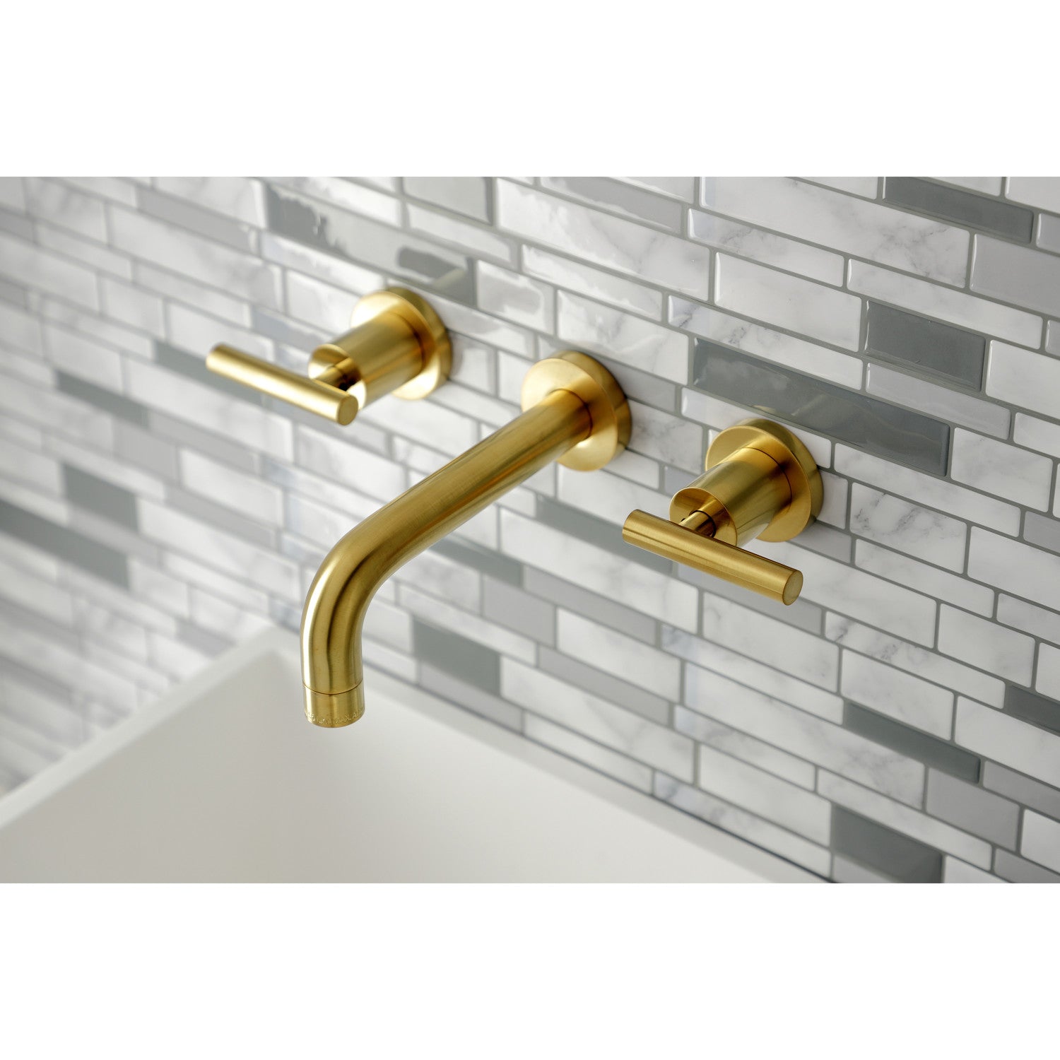 Kingston Sona KS8127CML - Manhattan Double-Handle 3-Hole Wall Mount Bathroom Faucet, Brushed Brass — thumbnail 2