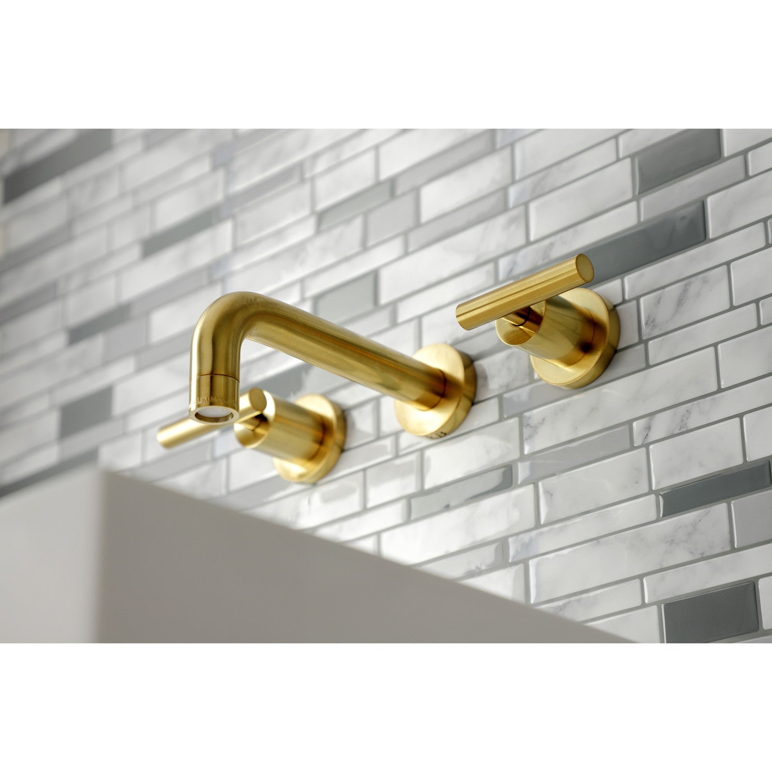 Kingston Sona KS8127CML - Manhattan Double-Handle 3-Hole Wall Mount Bathroom Faucet, Brushed Brass — thumbnail 3