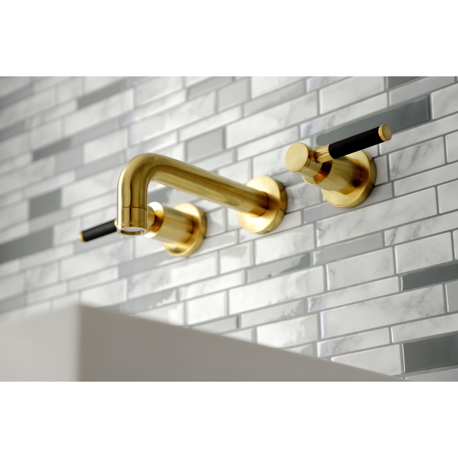 Kingston Sona KS8127DKL - Kaiser Double-Handle 3-Hole Wall Mount Bathroom Faucet, Brushed Brass — thumbnail 3