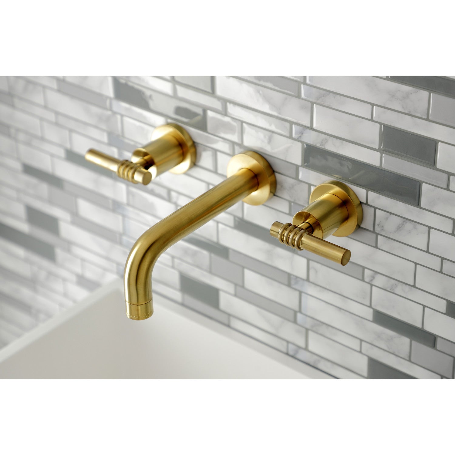 Kingston Sona KS8127ML - Milano Double-Handle 3-Hole Wall Mount Bathroom Faucet, Brushed Brass — thumbnail 2