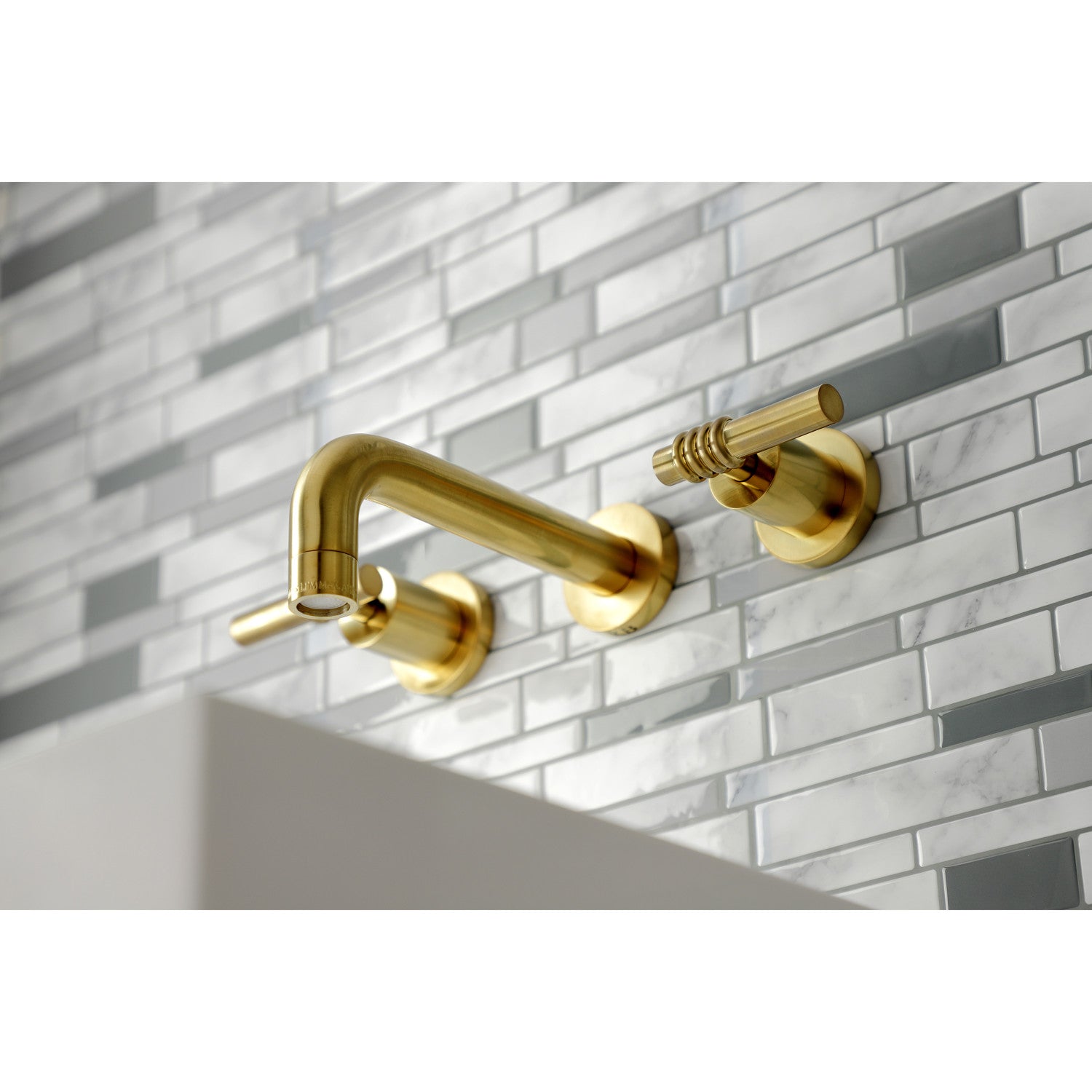 Kingston Sona KS8127ML - Milano Double-Handle 3-Hole Wall Mount Bathroom Faucet, Brushed Brass — thumbnail 3