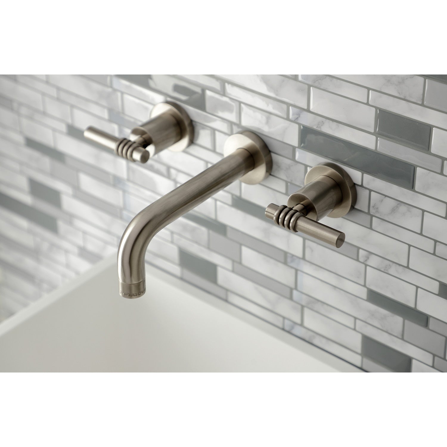 Kingston Sona KS8128ML - Milano Double-Handle 3-Hole Wall Mount Bathroom Faucet, Brushed Nickel — thumbnail 2