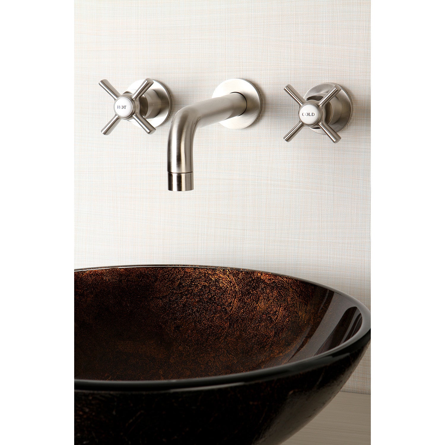 Kingston Sona KS8128ZX - Millennium Double-Handle 3-Hole Wall Mount Bathroom Faucet, Brushed Nickel — thumbnail 2