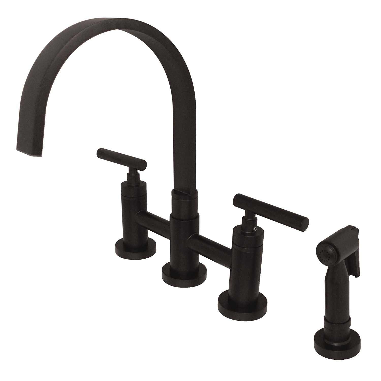 Kingston Sona KS8265CMLBS - Manhattan Two-Handle 4-Hole Deck Mount Bridge Kitchen Faucet with Brass Sprayer, Oil Rubbed Bronze