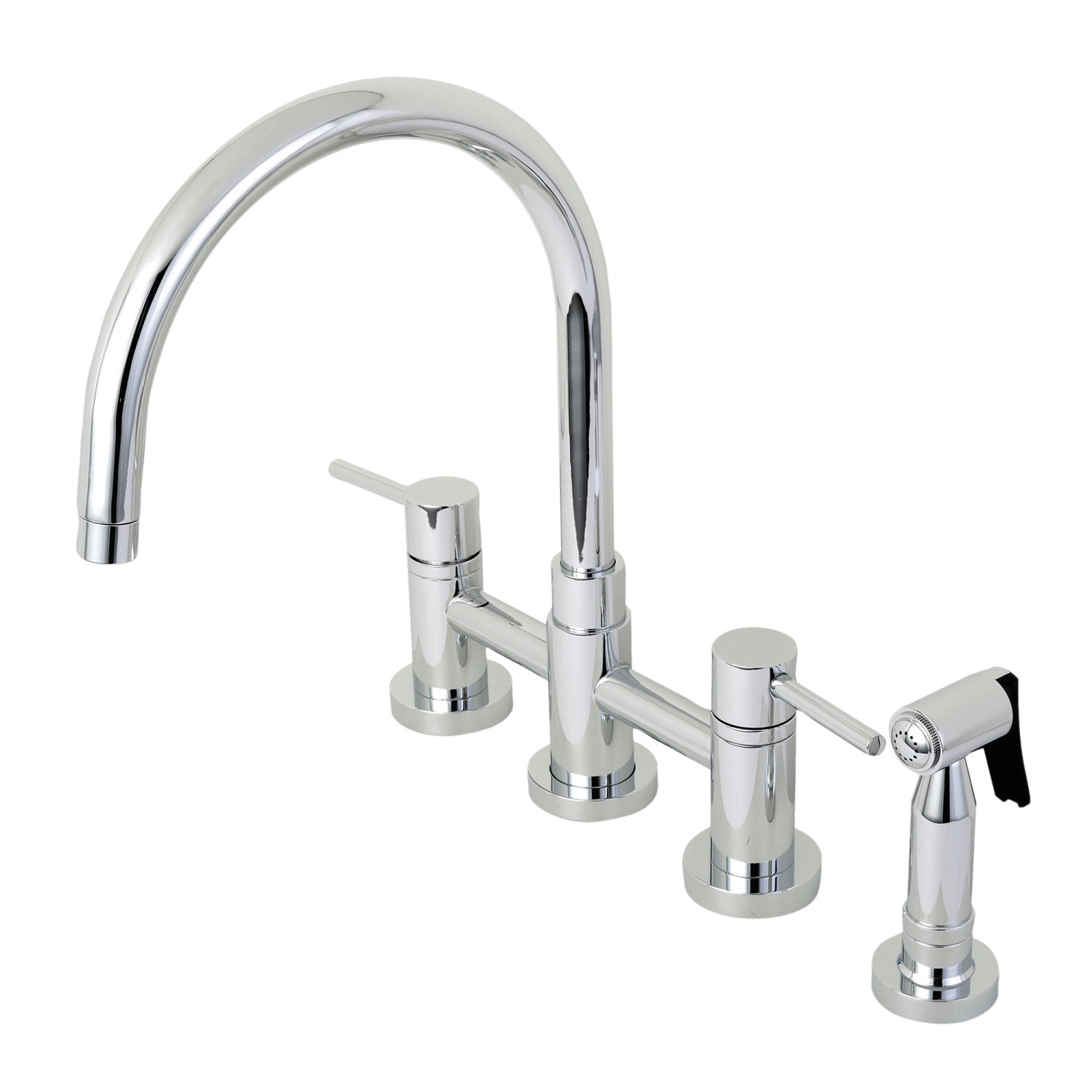 Kingston Sona KS8271DLBS - Concord Two-Handle 4-Hole Deck Mount Bridge Kitchen Faucet with Brass Sprayer, Polished Chrome