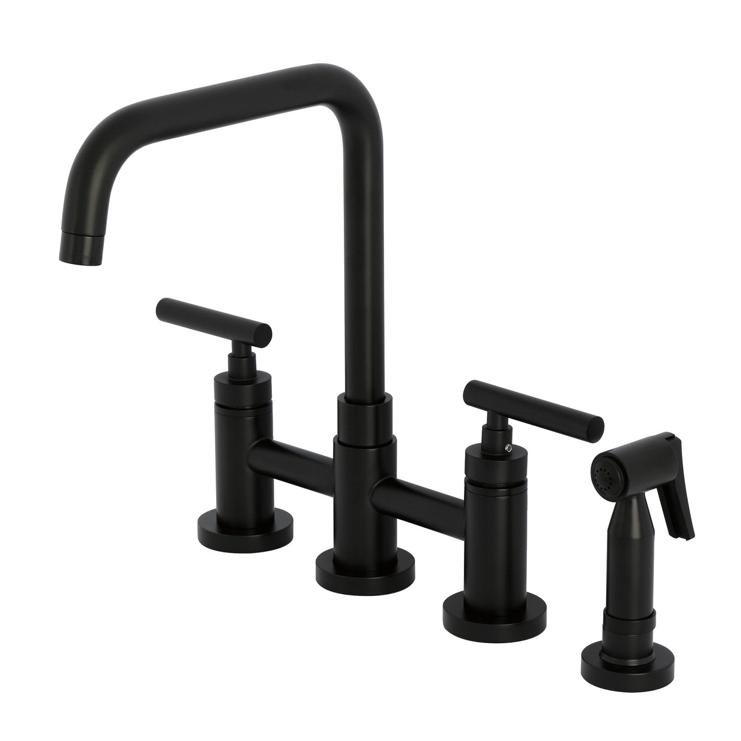 Kingston Sona KS8280CMLBS - Manhattan Two-Handle 4-Hole Deck Mount Bridge Kitchen Faucet with Brass Sprayer, Matte Black