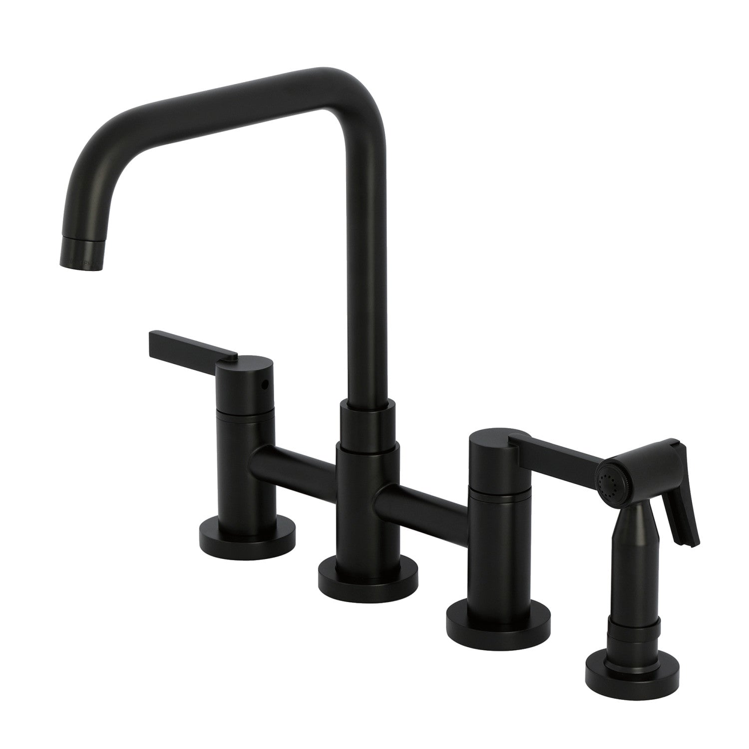 Kingston Sona KS8280CTLBS - Continental Two-Handle 4-Hole Deck Mount Bridge Kitchen Faucet with Brass Sprayer, Matte Black