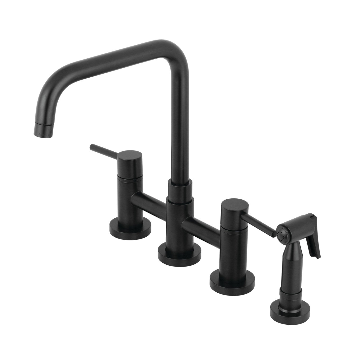 Kingston Sona KS8280DLBS - Concord Two-Handle 4-Hole Deck Mount Bridge Kitchen Faucet with Brass Sprayer, Matte Black