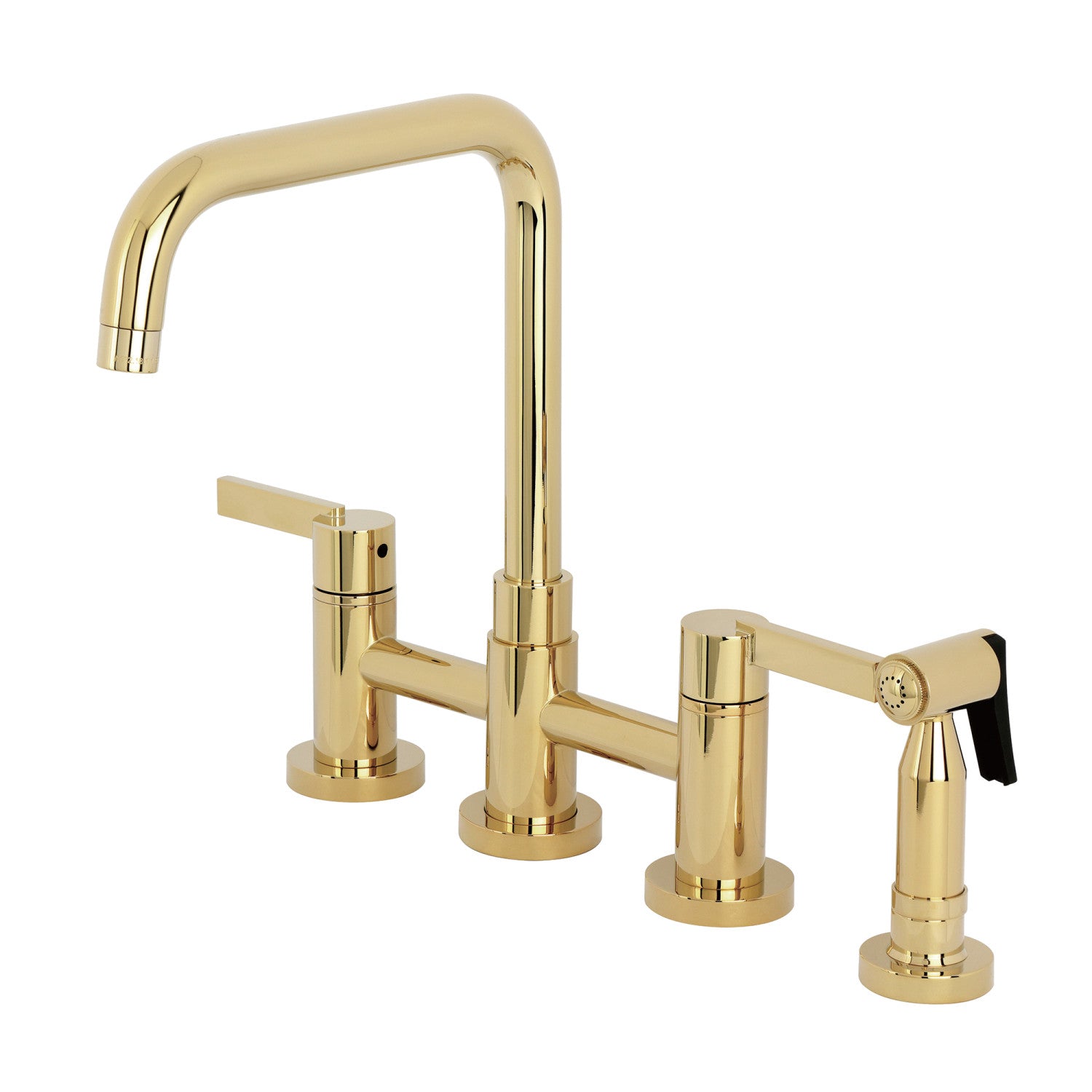 Kingston Sona KS8282CTLBS - Continental Two-Handle 4-Hole Deck Mount Bridge Kitchen Faucet with Brass Sprayer, Polished Brass