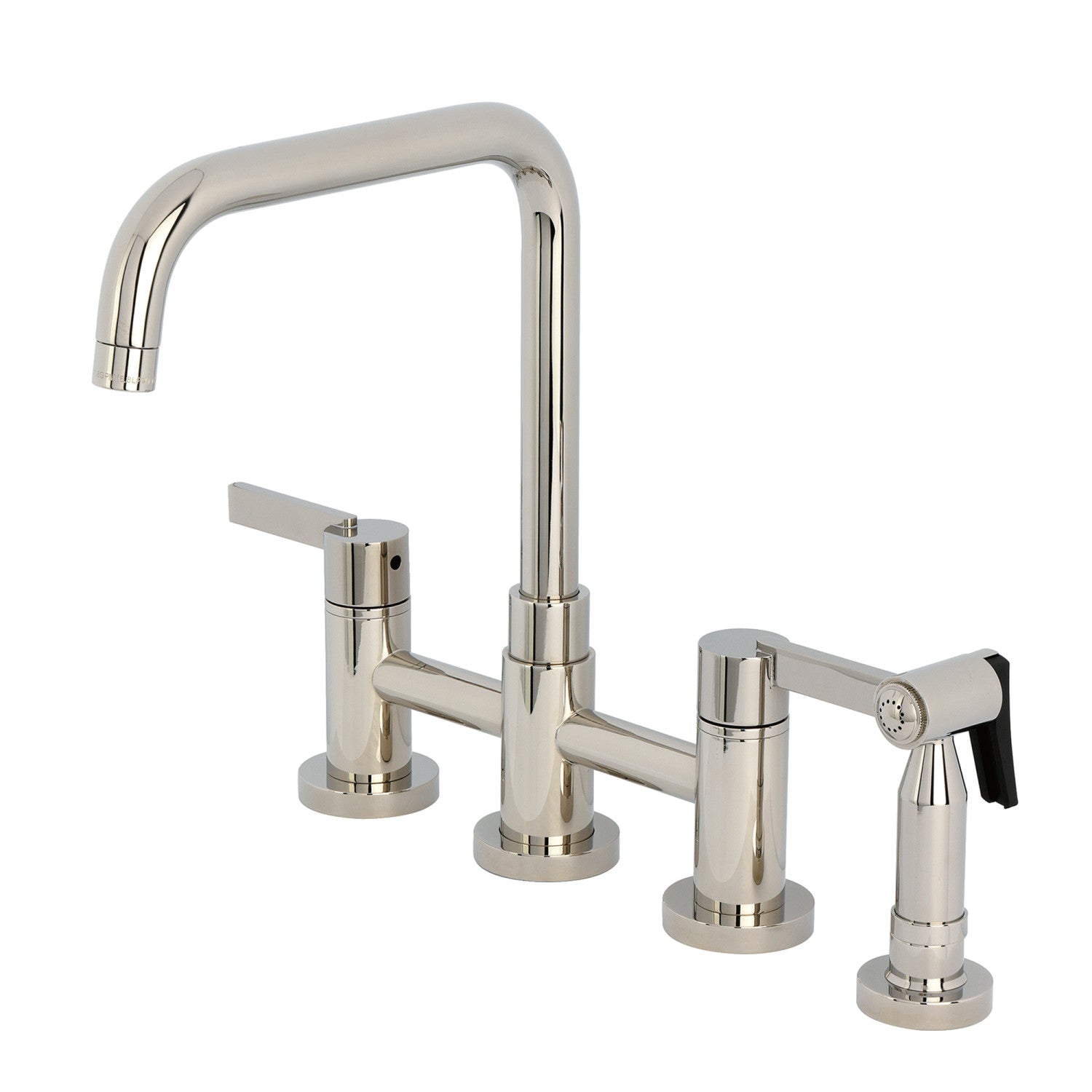 Kingston Sona KS8286CTLBS - Continental Two-Handle 4-Hole Deck Mount Bridge Kitchen Faucet with Brass Sprayer, Polished Nickel