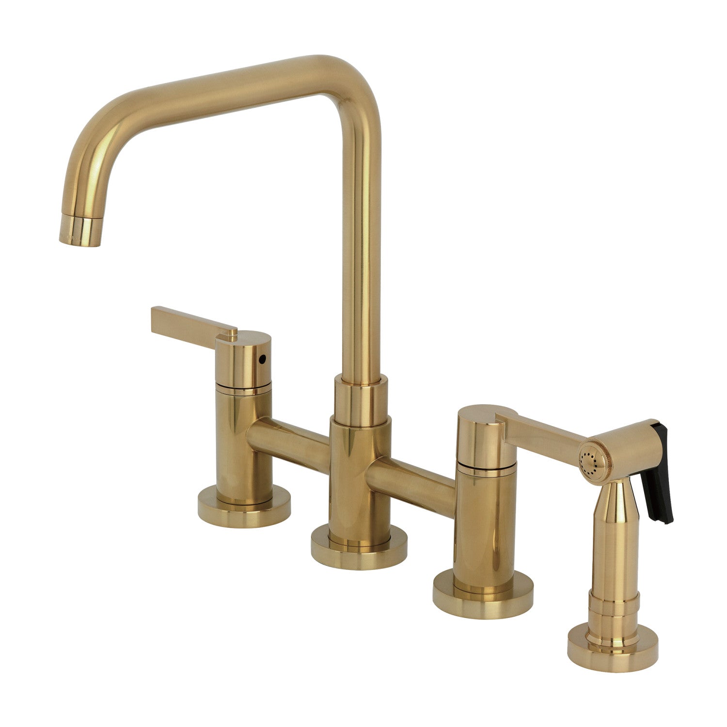 Kingston Sona KS8287CTLBS - Continental Two-Handle 4-Hole Deck Mount Bridge Kitchen Faucet with Brass Sprayer, Brushed Brass