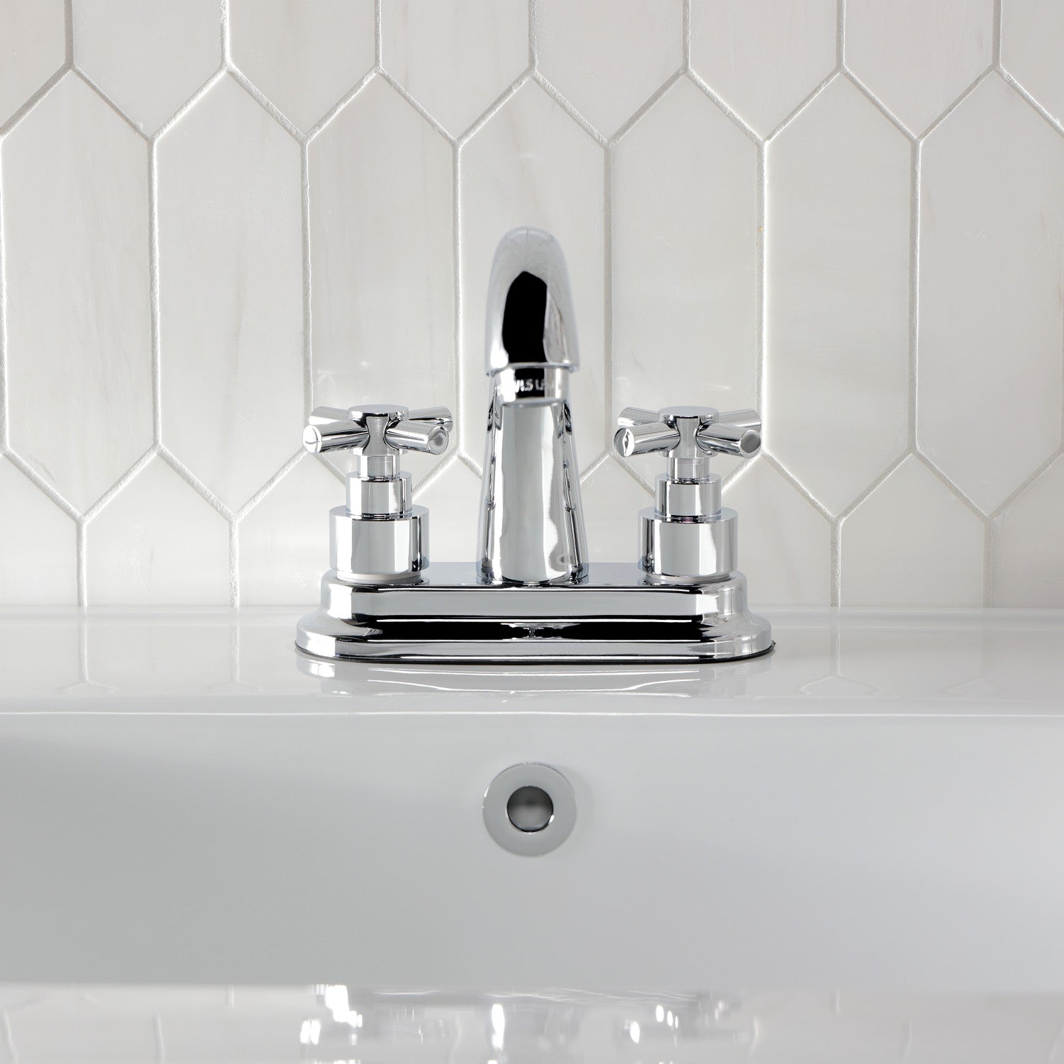 Kingston Tulare KS8611EX - Elinvar Double-Handle 3-Hole Deck Mount 4-Inch Centerset Bathroom Faucet with Brass Pop-Up, Polished Chrome — thumbnail 3