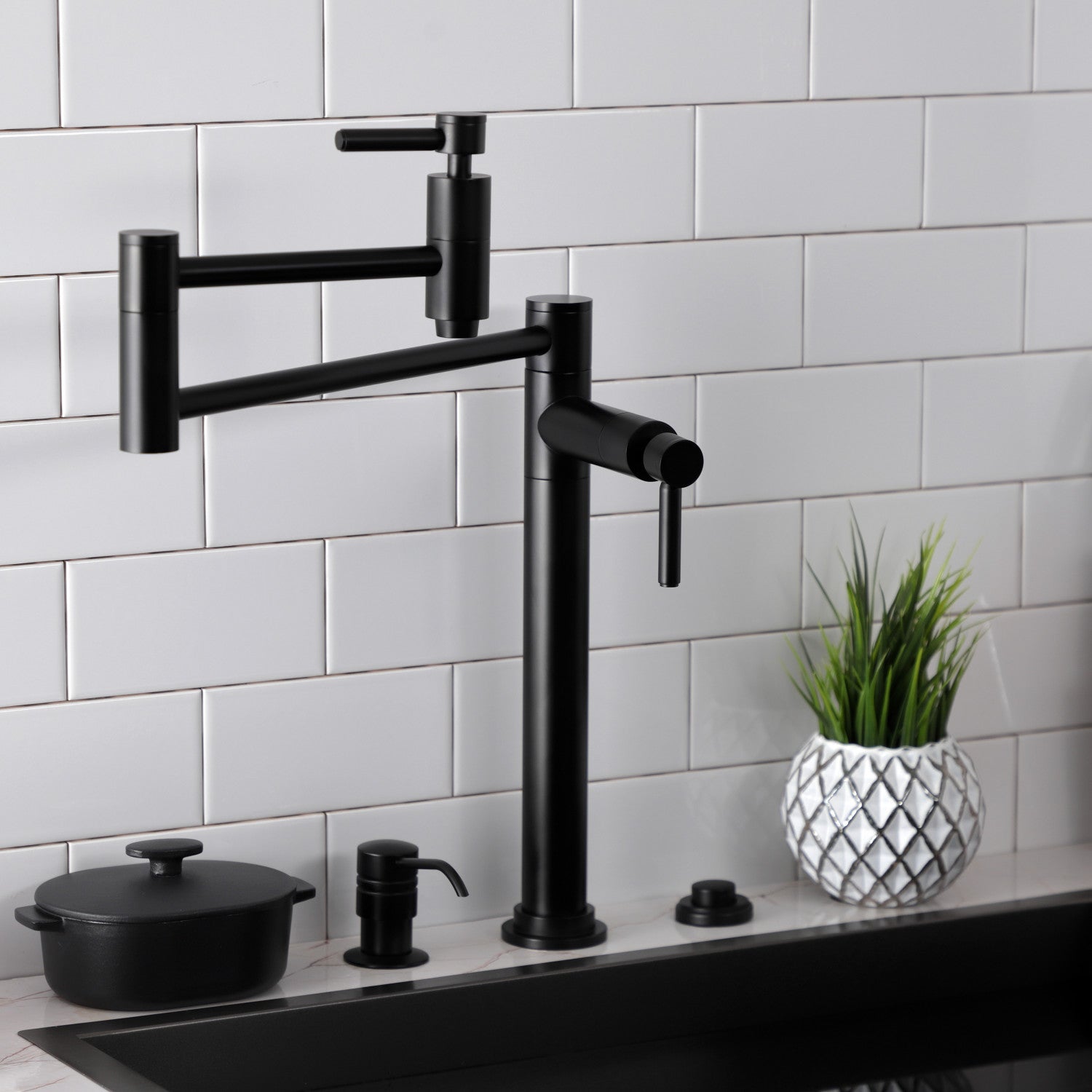 Kingston Sona KS8700DL - Concord Two-Handle 1-Hole Deck Mount Pot Filler Faucet, Matte Black — thumbnail 2