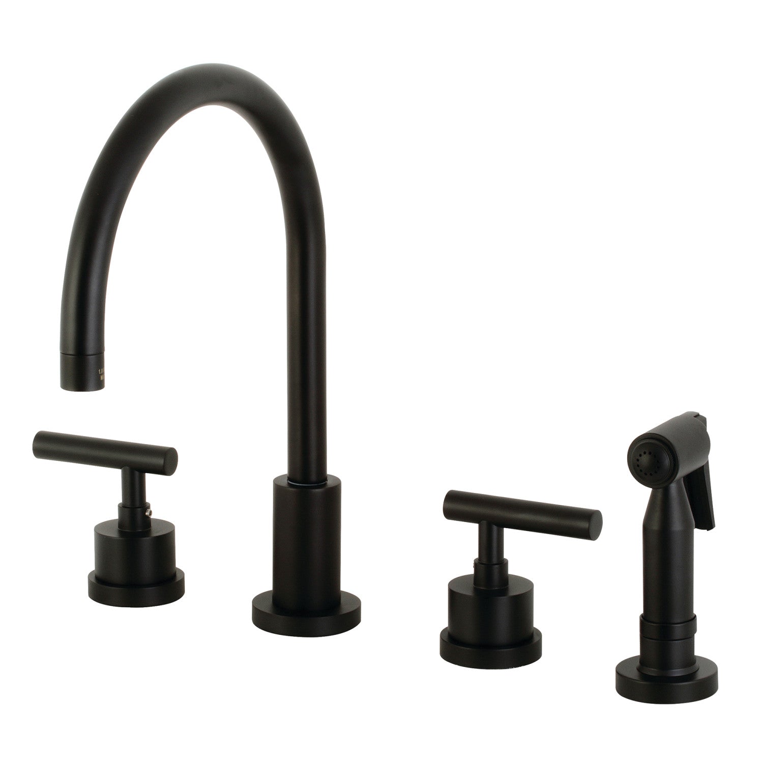 Kingston Sona KS8720CMLBS - Manhattan Double-Handle 4-Hole Widespread Kitchen Faucet with Brass Sprayer, Matte Black