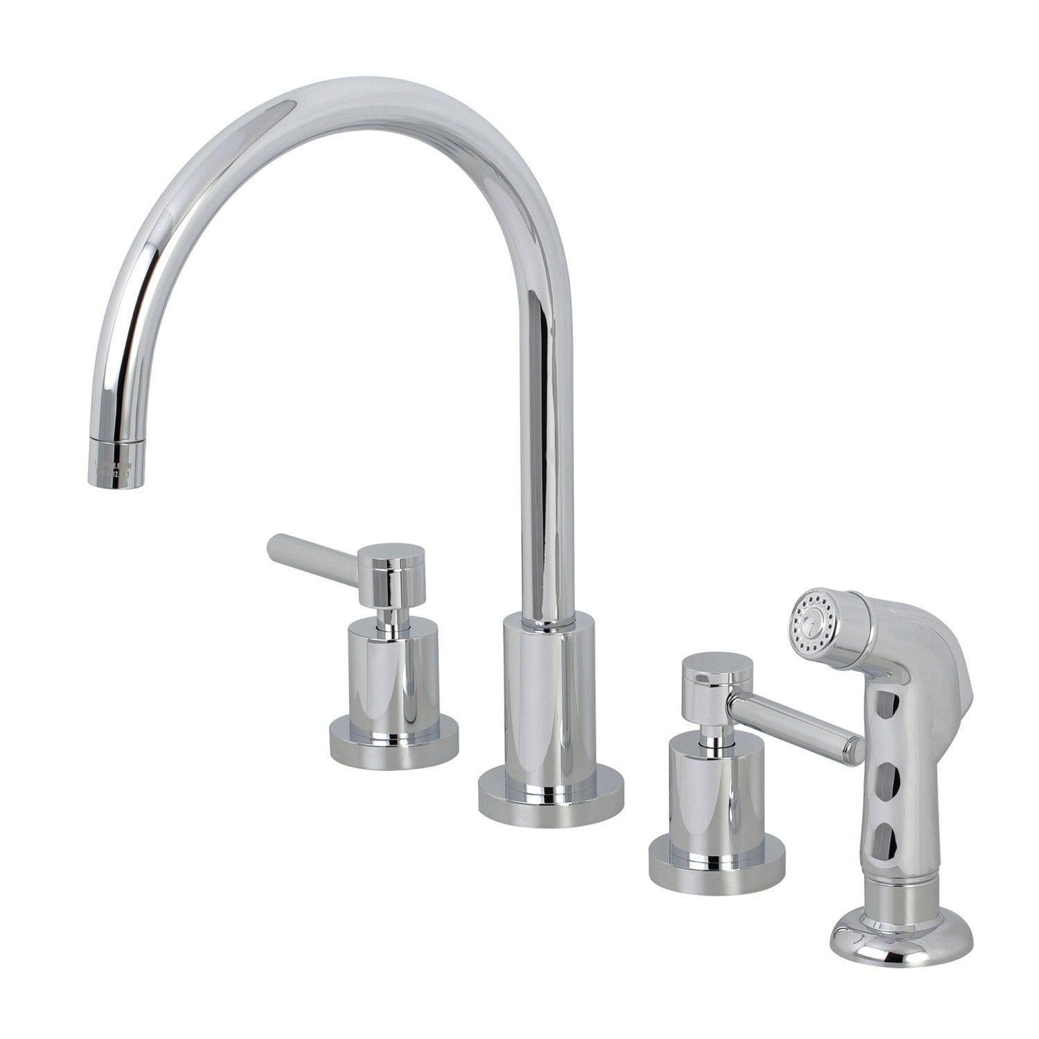Kingston Sona KS8721DL - Concord Double-Handle 4-Hole Widespread Kitchen Faucet with Plastic Sprayer, Polished Chrome