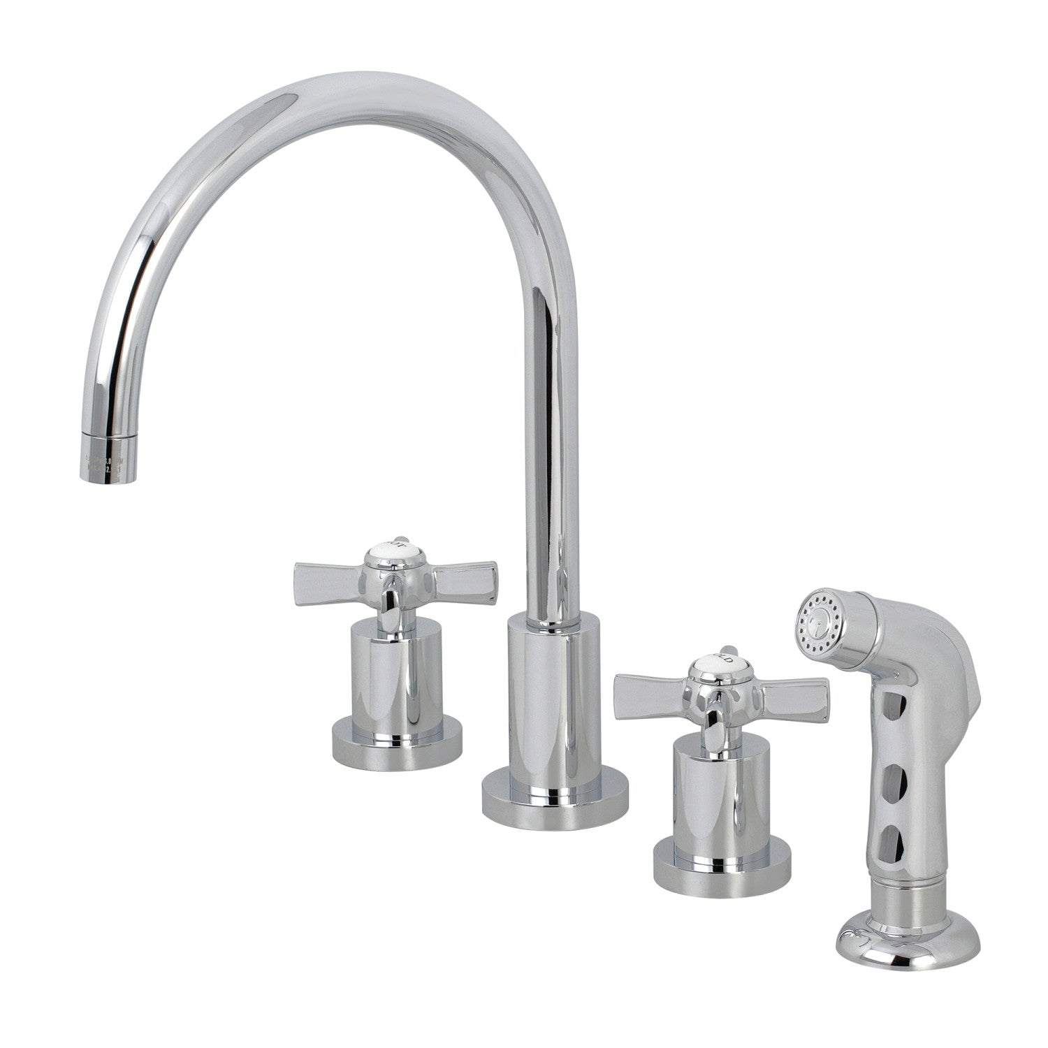 Kingston Tulare KS8721ZX - Millennium Double-Handle 4-Hole Widespread Kitchen Faucet with Plastic Sprayer, Polished Chrome