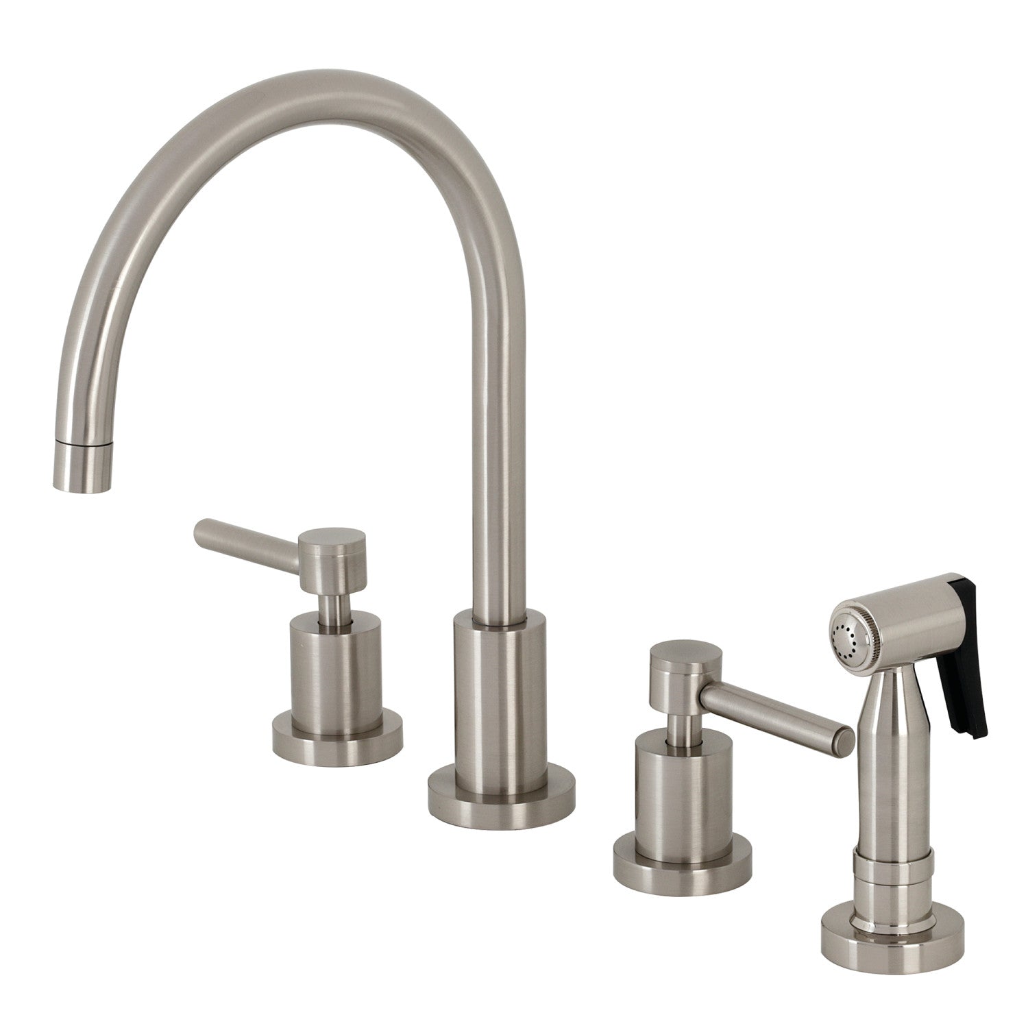 Kingston Sona KS8728DLBS - Concord Double-Handle 4-Hole Widespread Kitchen Faucet with Brass Sprayer, Brushed Nickel