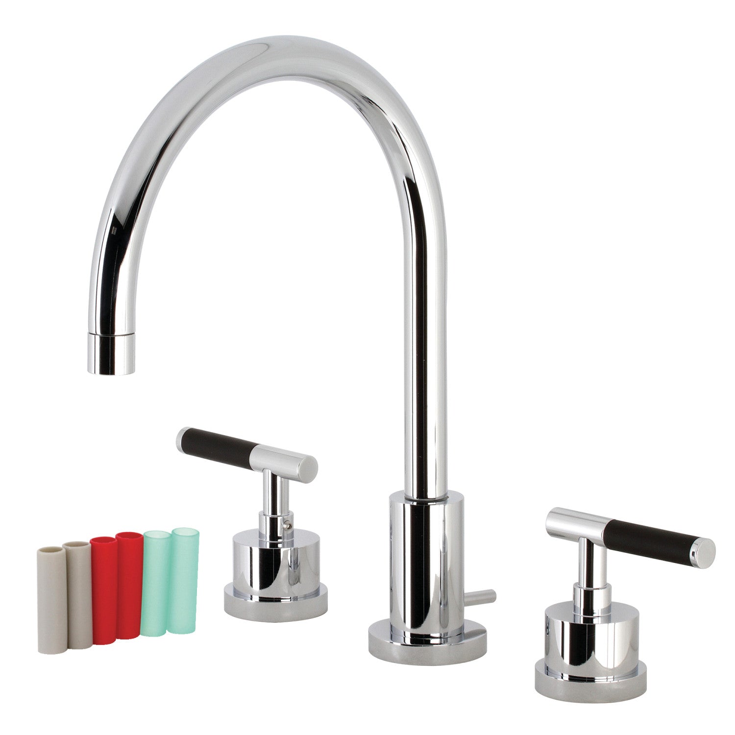 Kingston Sona KS8921CKL - Kaiser Two-Handle 3-Hole Deck Mount Widespread Bathroom Faucet with Brass Pop-Up, Polished Chrome