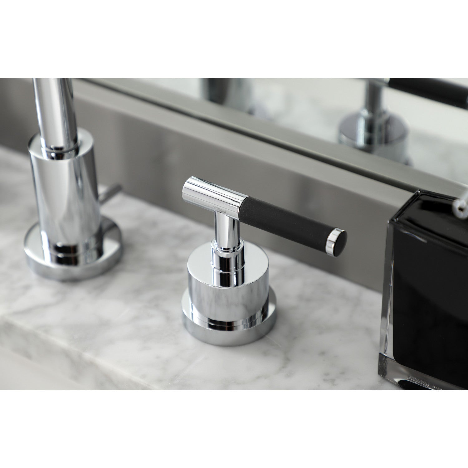 Kingston Sona KS8921CKL - Kaiser Two-Handle 3-Hole Deck Mount Widespread Bathroom Faucet with Brass Pop-Up, Polished Chrome — thumbnail 2