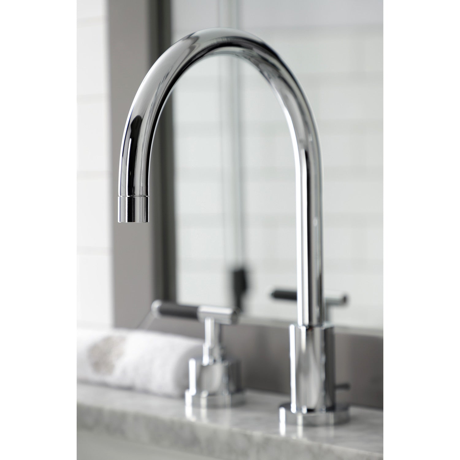 Kingston Sona KS8921CKL - Kaiser Two-Handle 3-Hole Deck Mount Widespread Bathroom Faucet with Brass Pop-Up, Polished Chrome — thumbnail 3