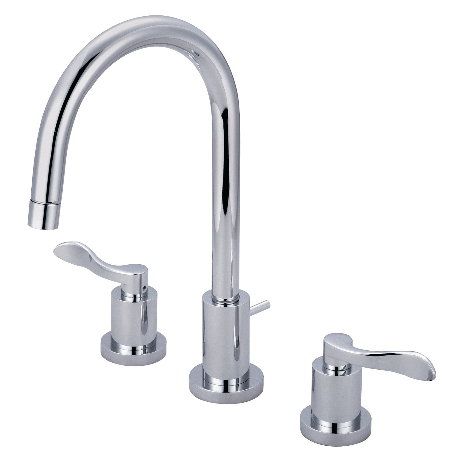 Kingston Tulare KS8921DFL - NuWave Two-Handle 3-Hole Deck Mount Widespread Bathroom Faucet with Brass Pop-Up, Polished Chrome