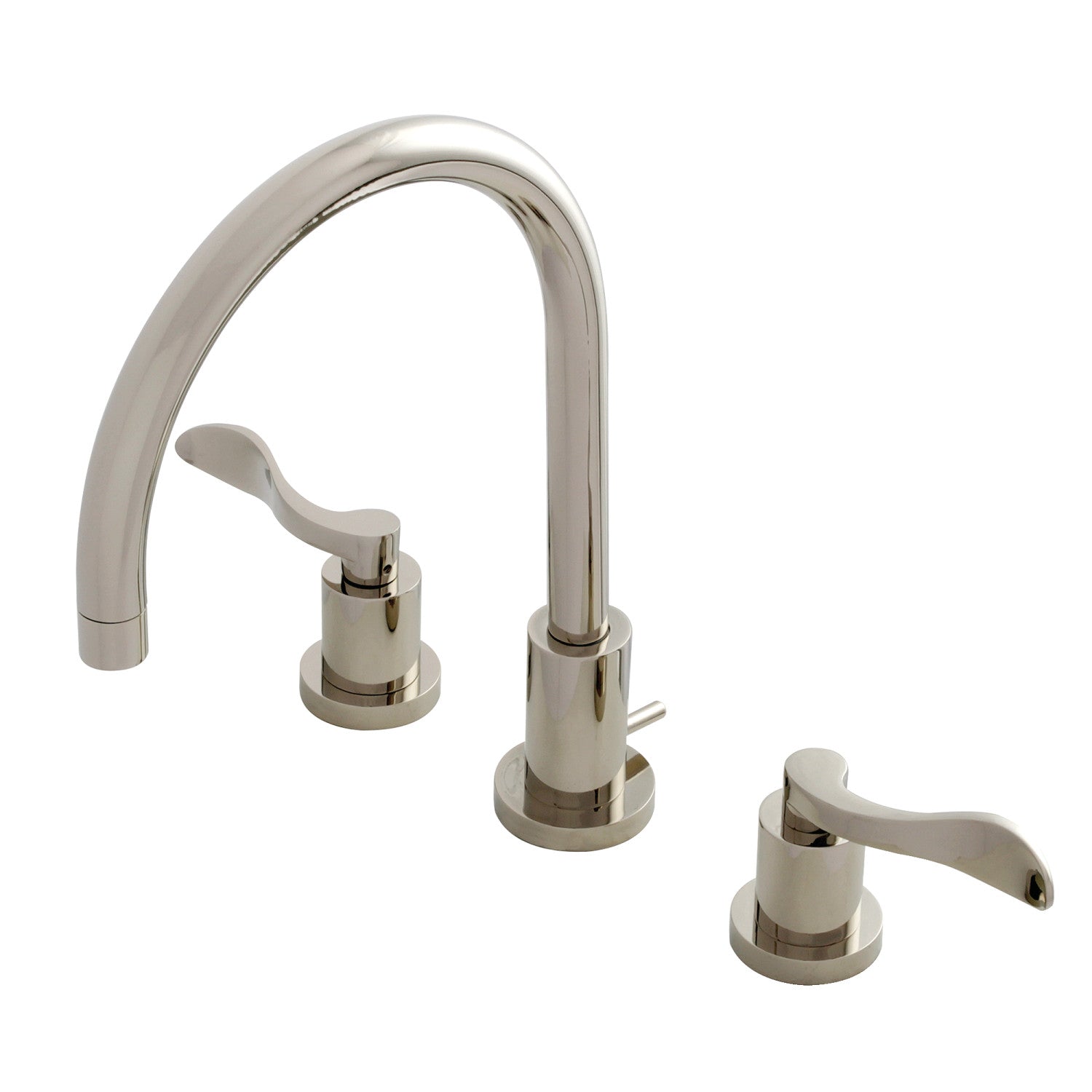 Kingston Tulare KS8926DFL - NuWave Two-Handle 3-Hole Deck Mount Widespread Bathroom Faucet with Brass Pop-Up, Polished Nickel
