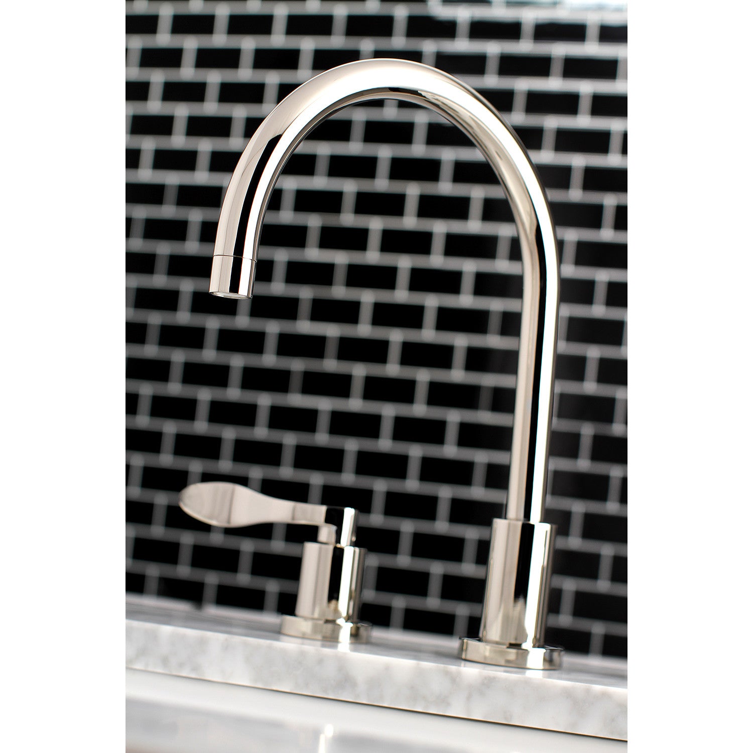 Kingston Tulare KS8926DFL - NuWave Two-Handle 3-Hole Deck Mount Widespread Bathroom Faucet with Brass Pop-Up, Polished Nickel — thumbnail 3