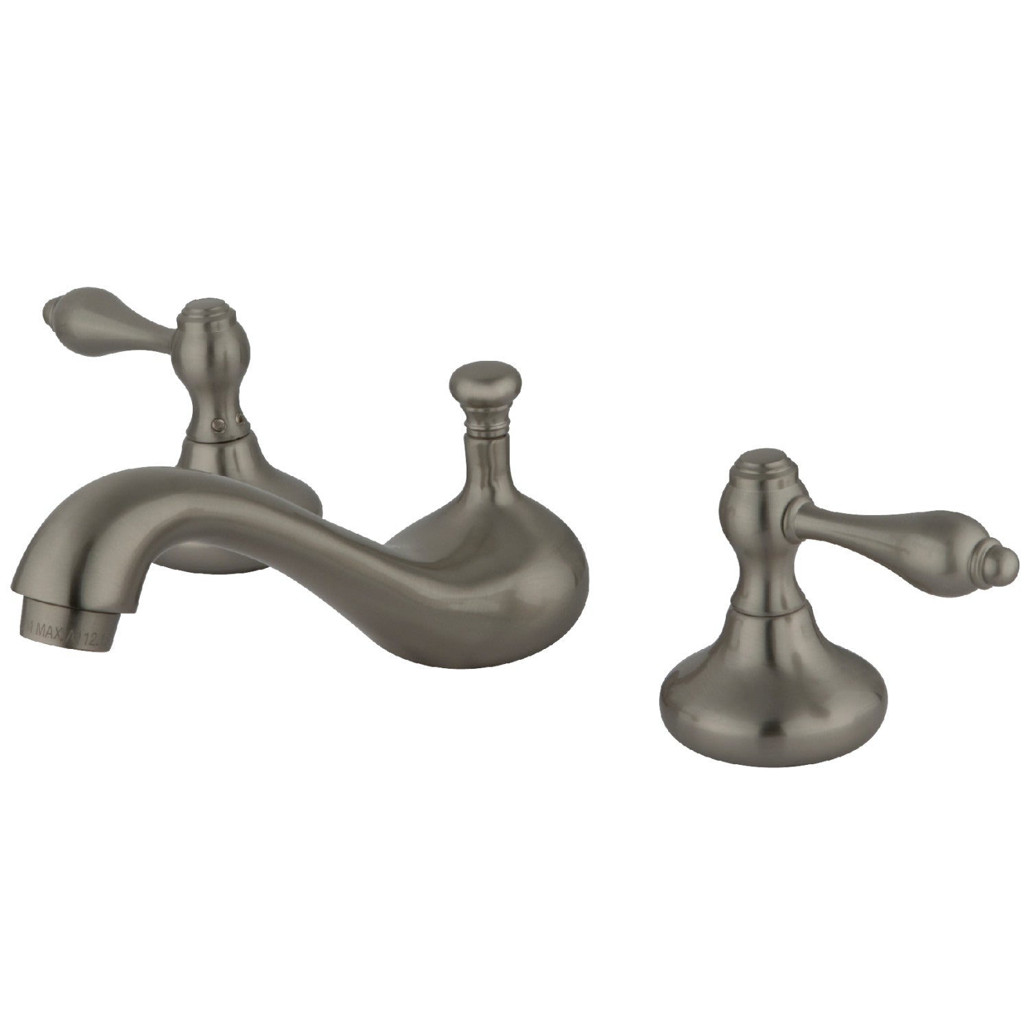 Kingston Heirloom KS948ALTwo-Handle 3-Hole Deck Mount Widespread Bathroom Faucet with ABS Pop-Up Drain, Brushed Nickel