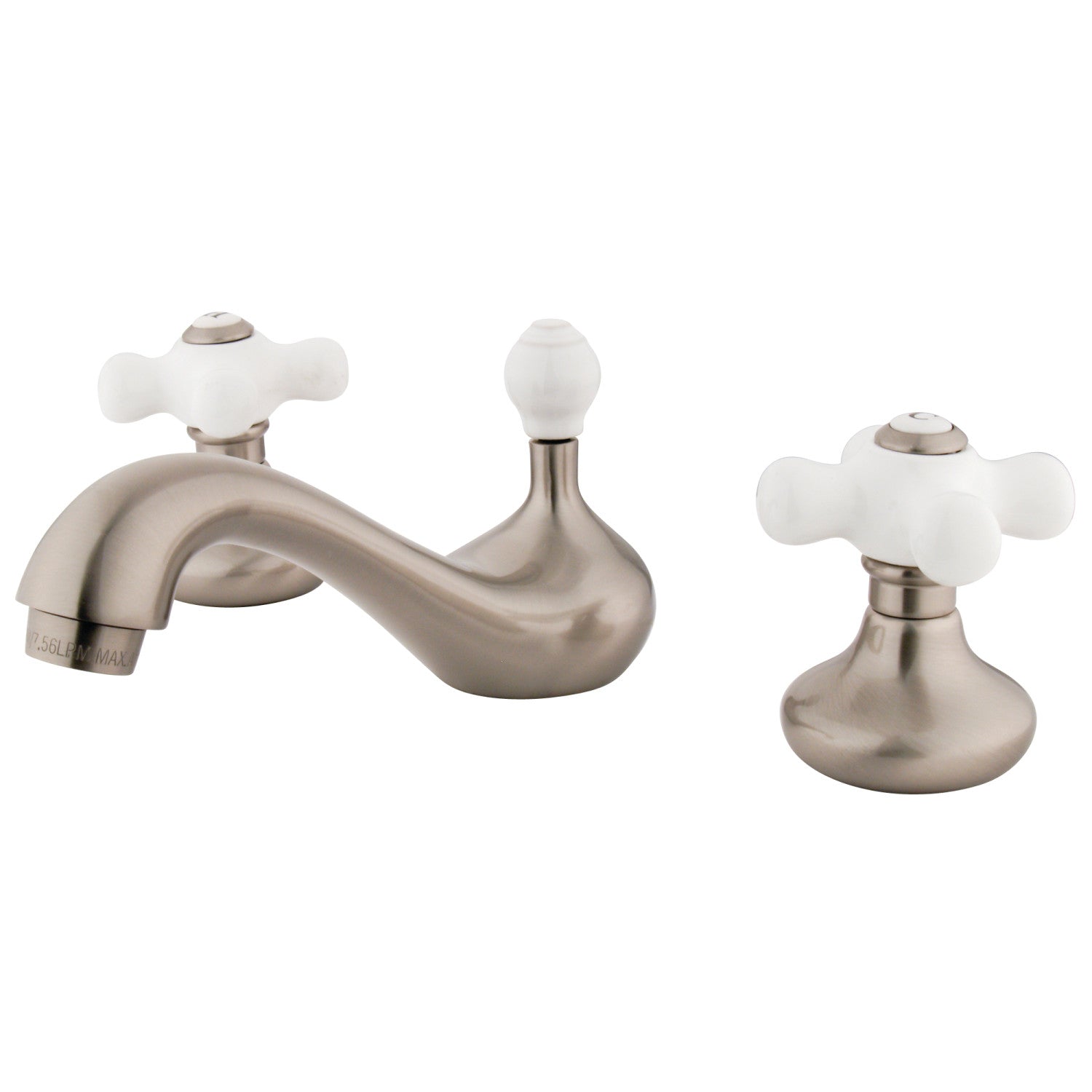 Kingston Heirloom KS948CXTwo-Handle 3-Hole Deck Mount Widespread Bathroom Faucet with ABS Pop-Up Drain, Brushed Nickel