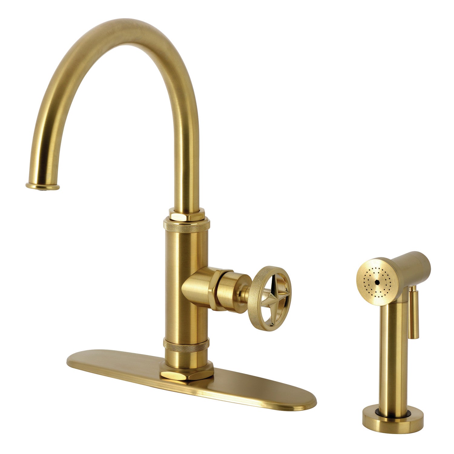 Kingston Sona KSD2437RNX - Ostro Single-Handle 2-Hole Deck Mount Kitchen Faucet, Brushed Brass