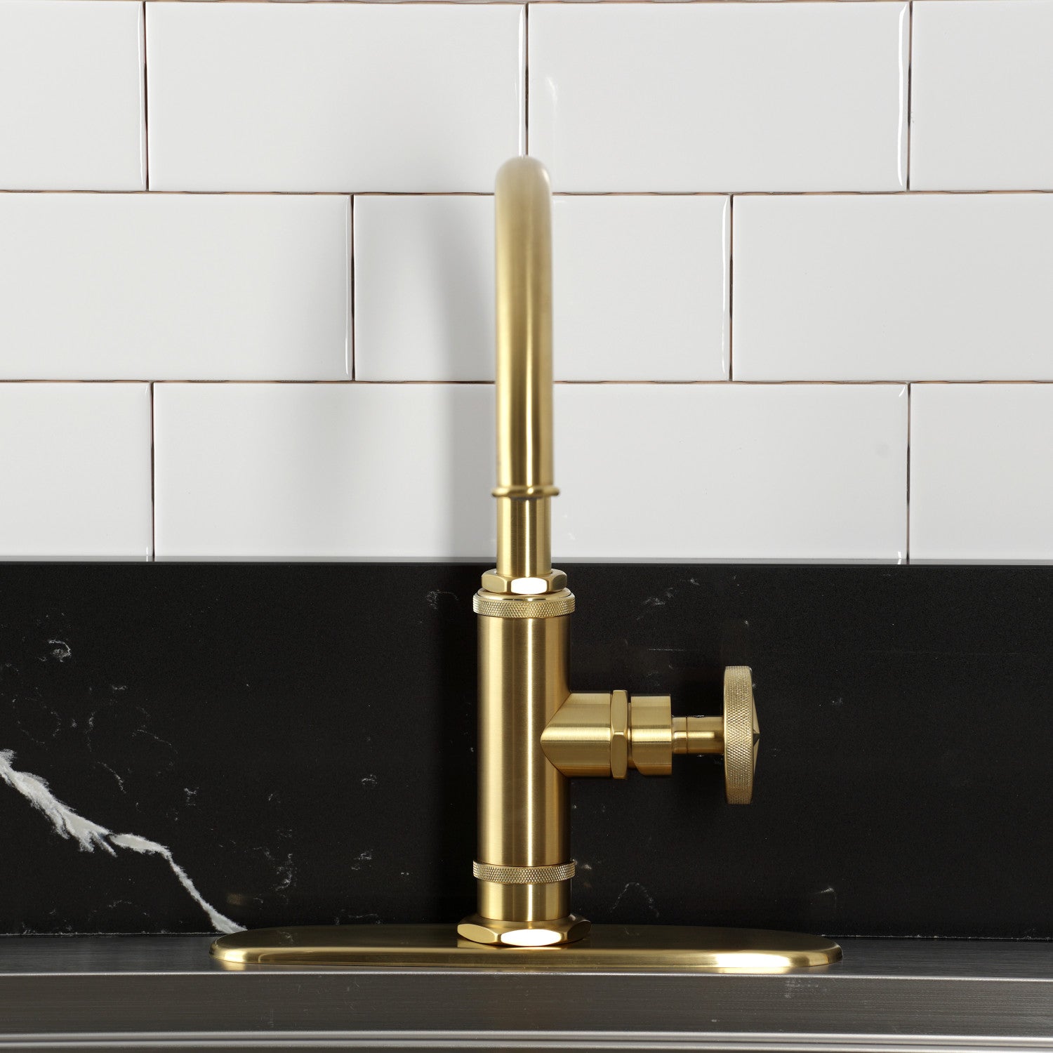 Kingston Sona KSD2437RNX - Ostro Single-Handle 2-Hole Deck Mount Kitchen Faucet, Brushed Brass — thumbnail 3